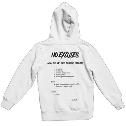 No Excuses Youth Hoodies White (Small LOGO)