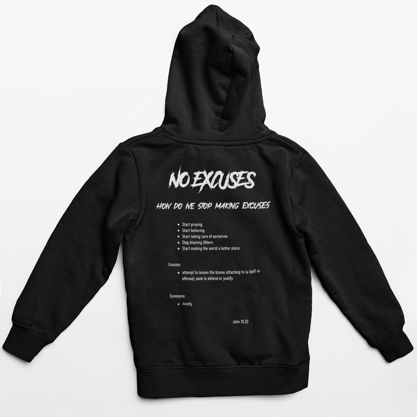 No Excuses Youth Hoodies Black (BIG LOGO)