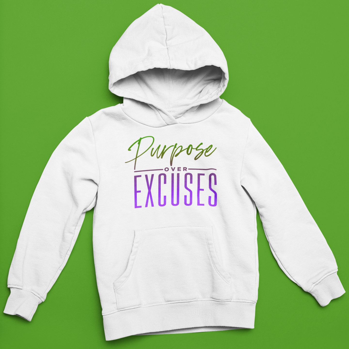 Purpose Over Excuses Youth Green Panther Hoodie White (special)