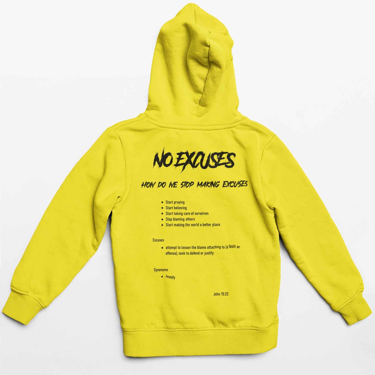 No Excuses Youth Hoodies Yellow (BIG LOGO)