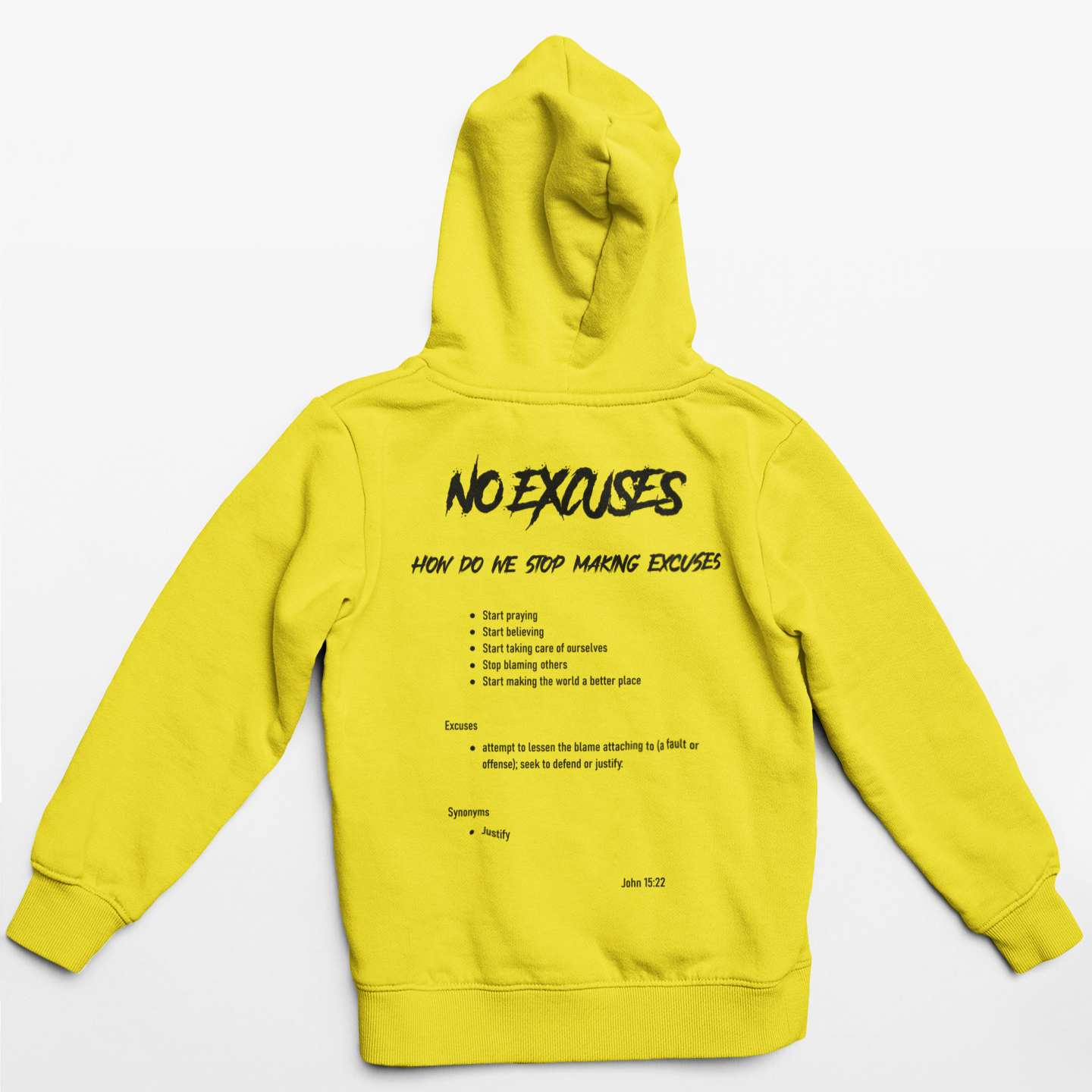 No Excuses Youth Hoodies Yellow (SMALL LOGO)