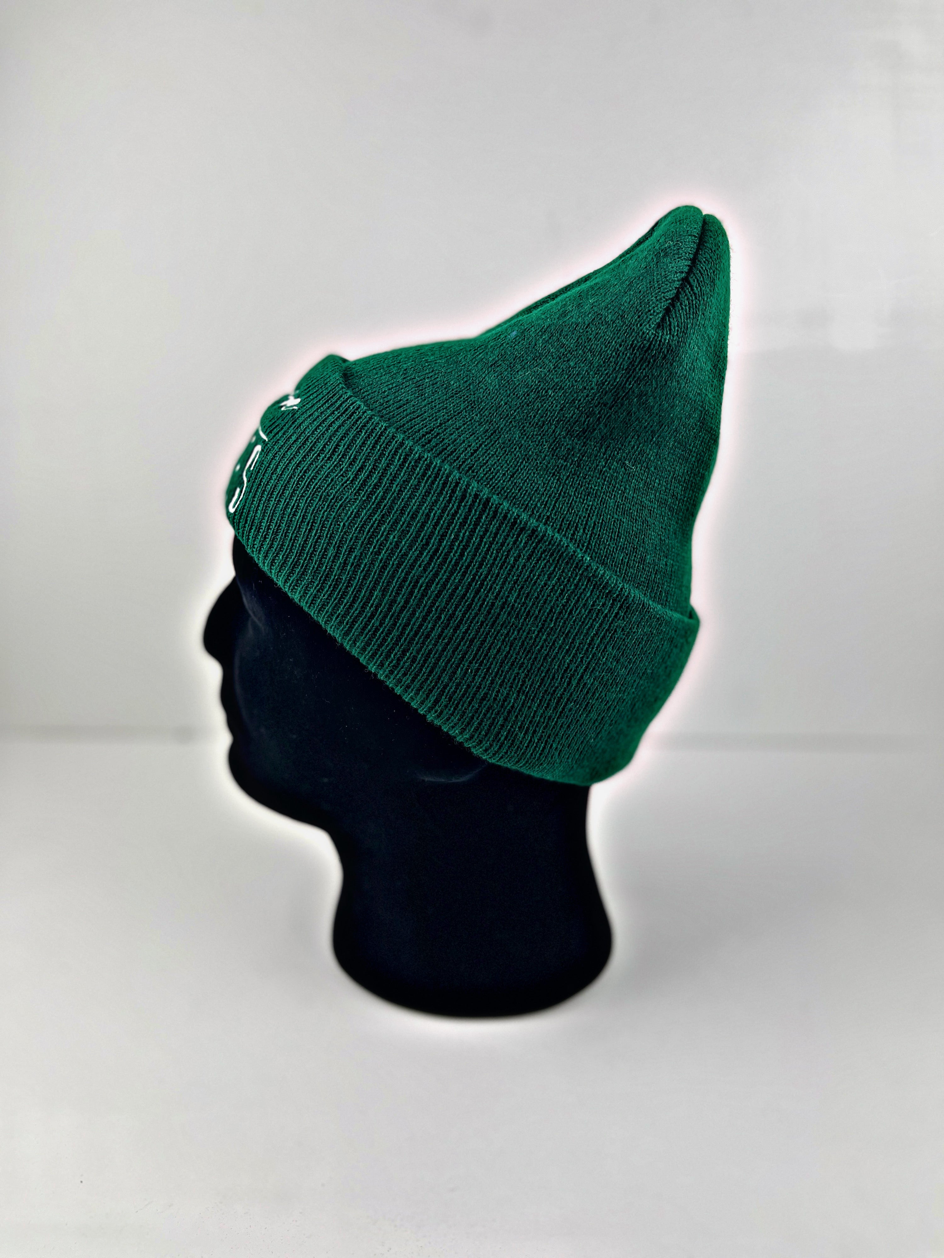 PURPOSE OVER EXCUSES WINTER BEANIE SPRUCE GREEN (EMBROIDERED)