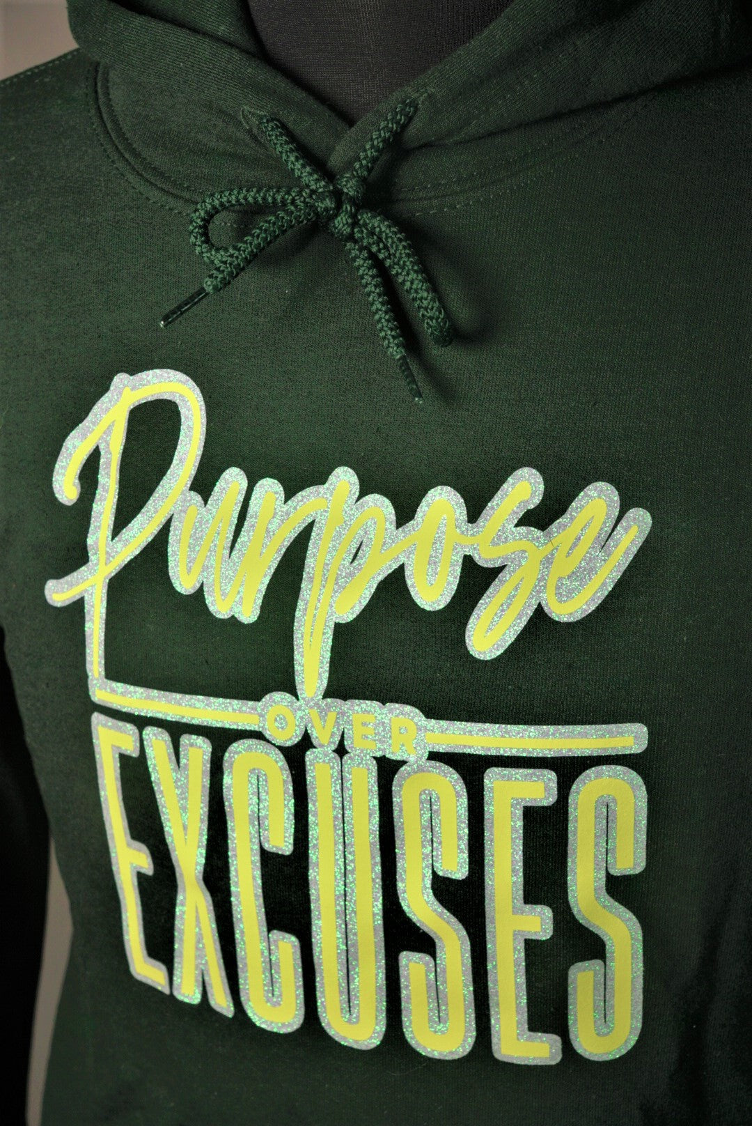 Glitter Purpose Over Excuses Green/Yellow Hoodie Adult/Youth