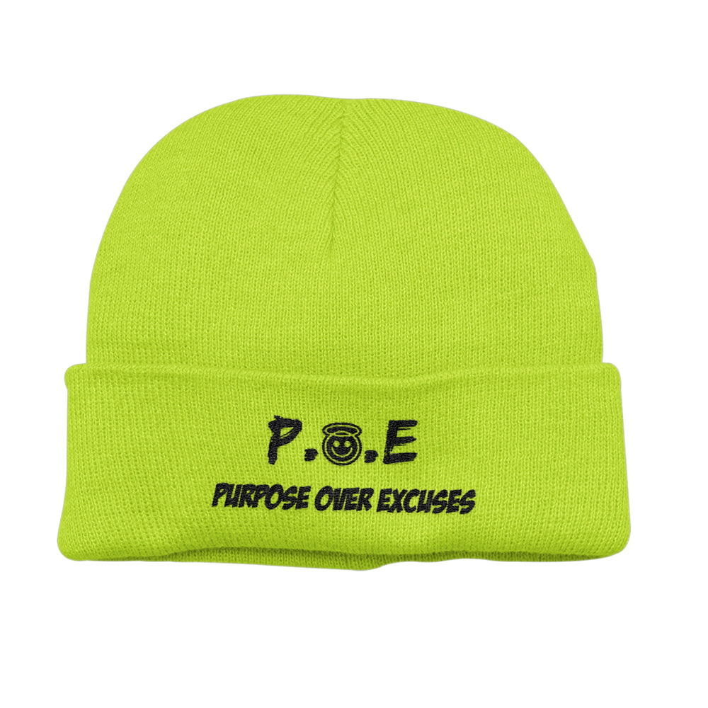 P.O.E WINTER BEANIE SAFETY GREEN (EMBROIDERED)