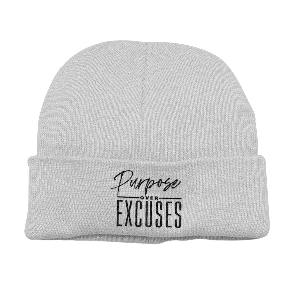 PURPOSE OVER EXCUSES WINTER BEANIE HEATHER GREY (EMBROIDERED)