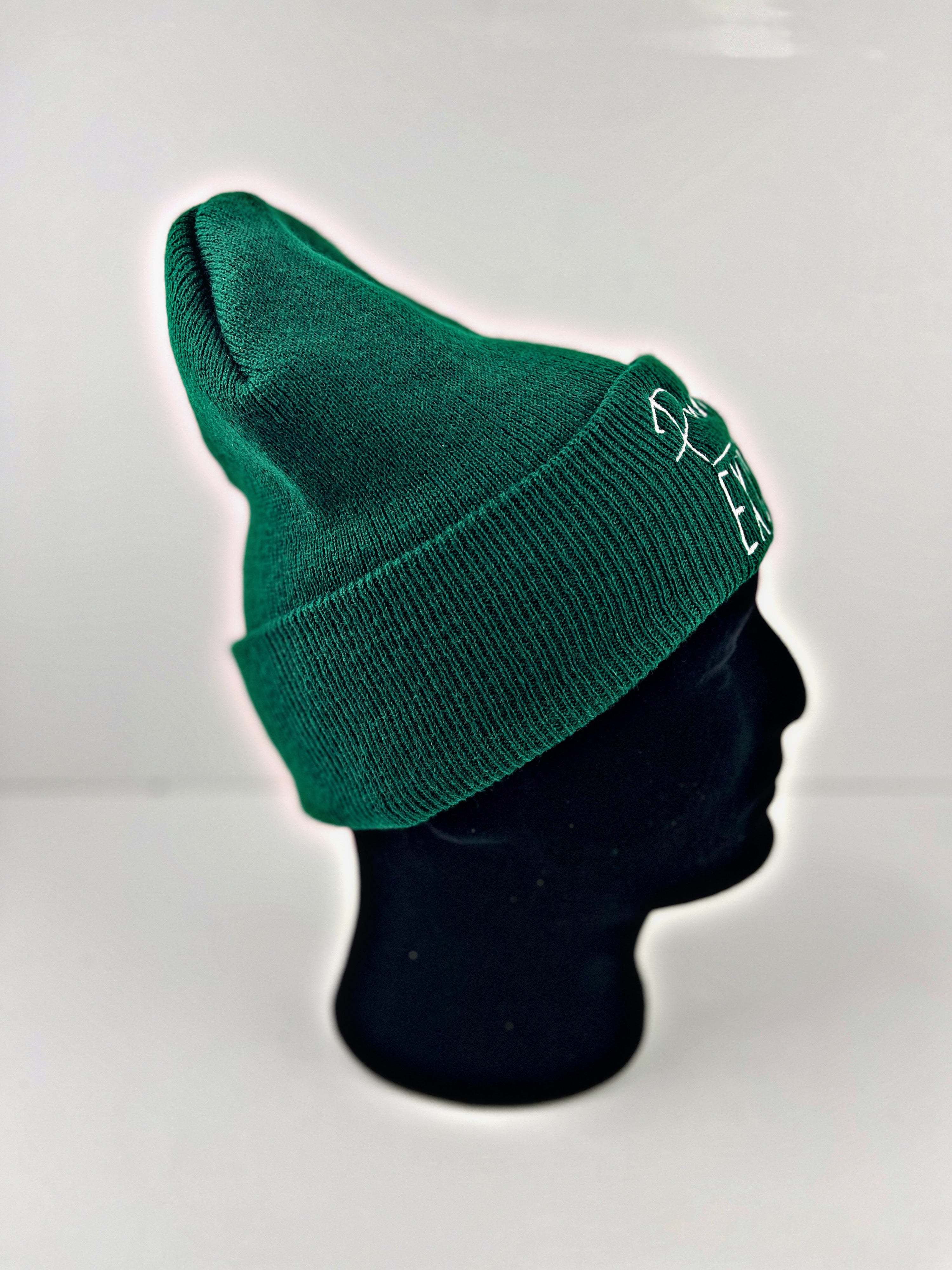 PURPOSE OVER EXCUSES WINTER BEANIE SPRUCE GREEN (EMBROIDERED)