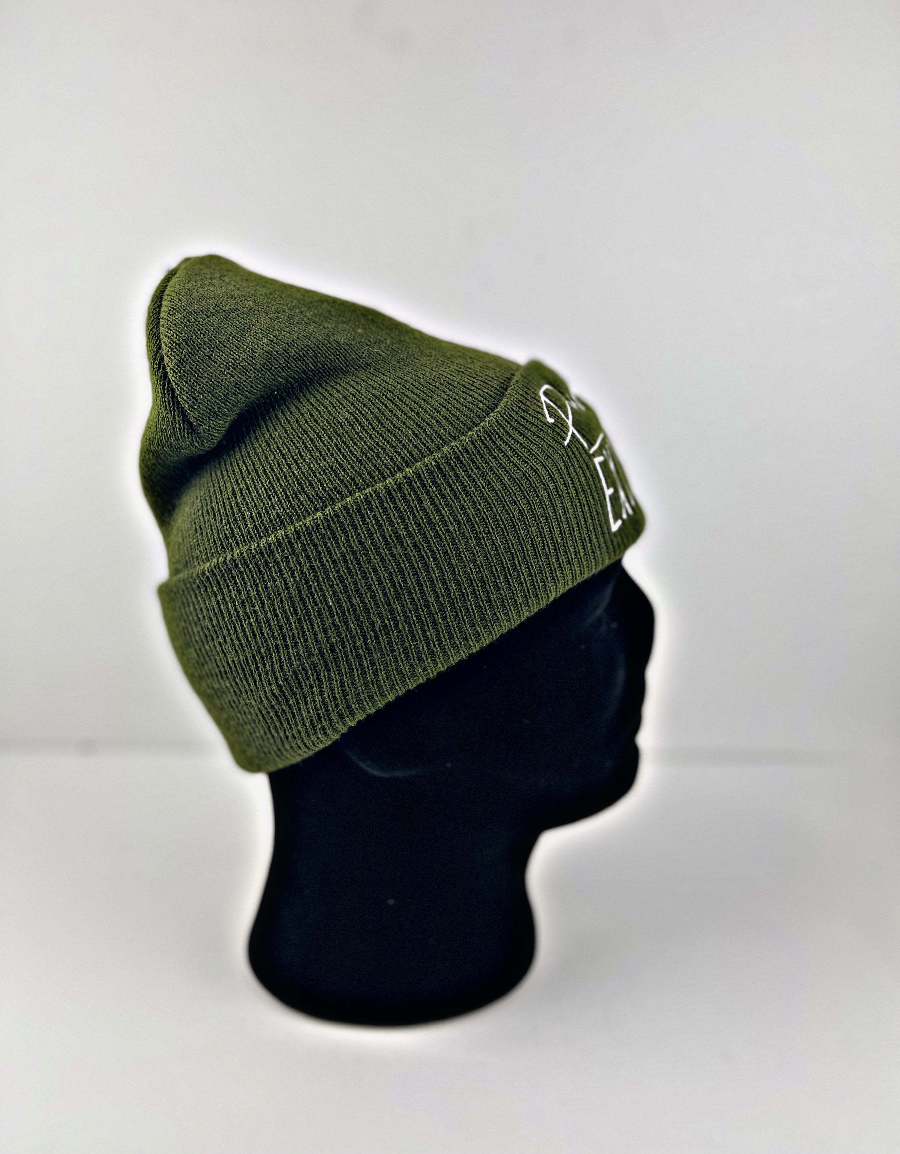 PURPOSE OVER EXCUSES WINTER BEANIE OLIVE GREEN (EMBROIDERED)