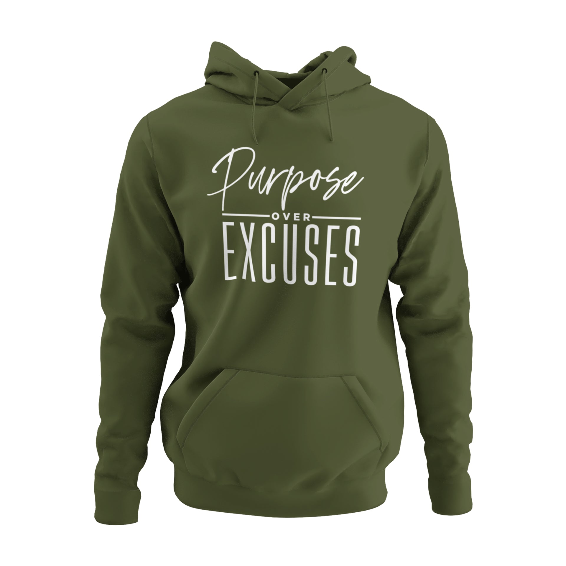 PURPOSE OVER EXCUSES ADULT HOODIE MILITARY GREEN