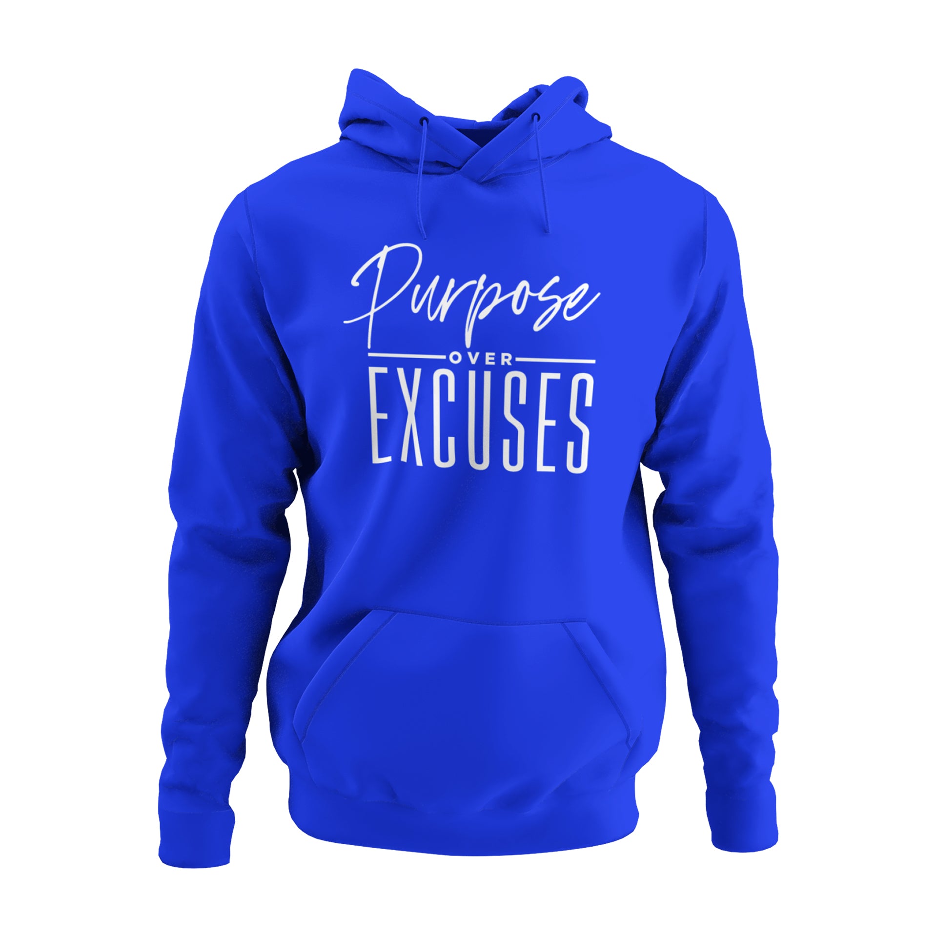 PURPOSE OVER EXCUSES ADULT HOODIE ROYAL BLUE