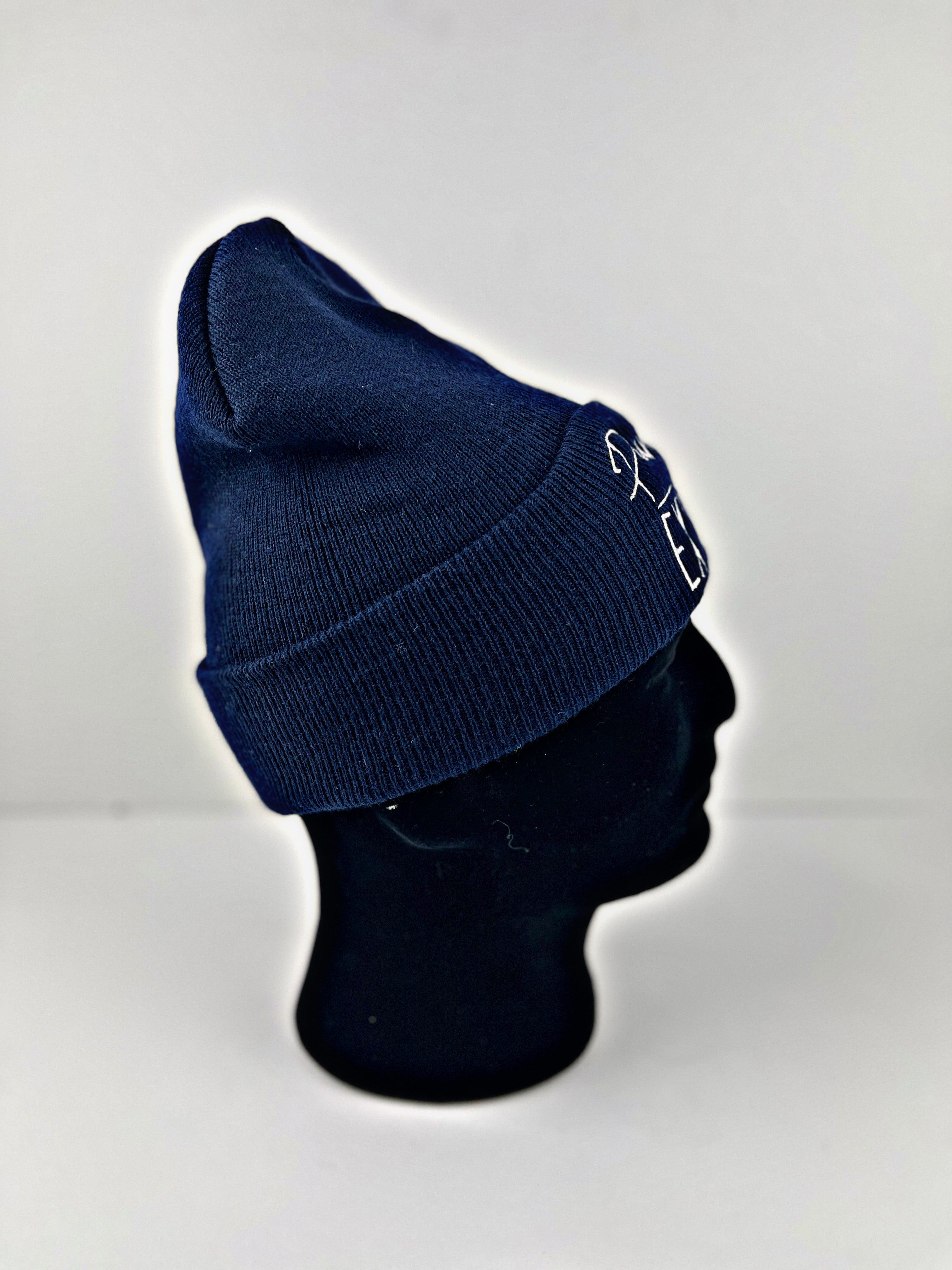 PURPOSE OVER EXCUSES WINTER BEANIE NAVY BLUE (EMBROIDERED)