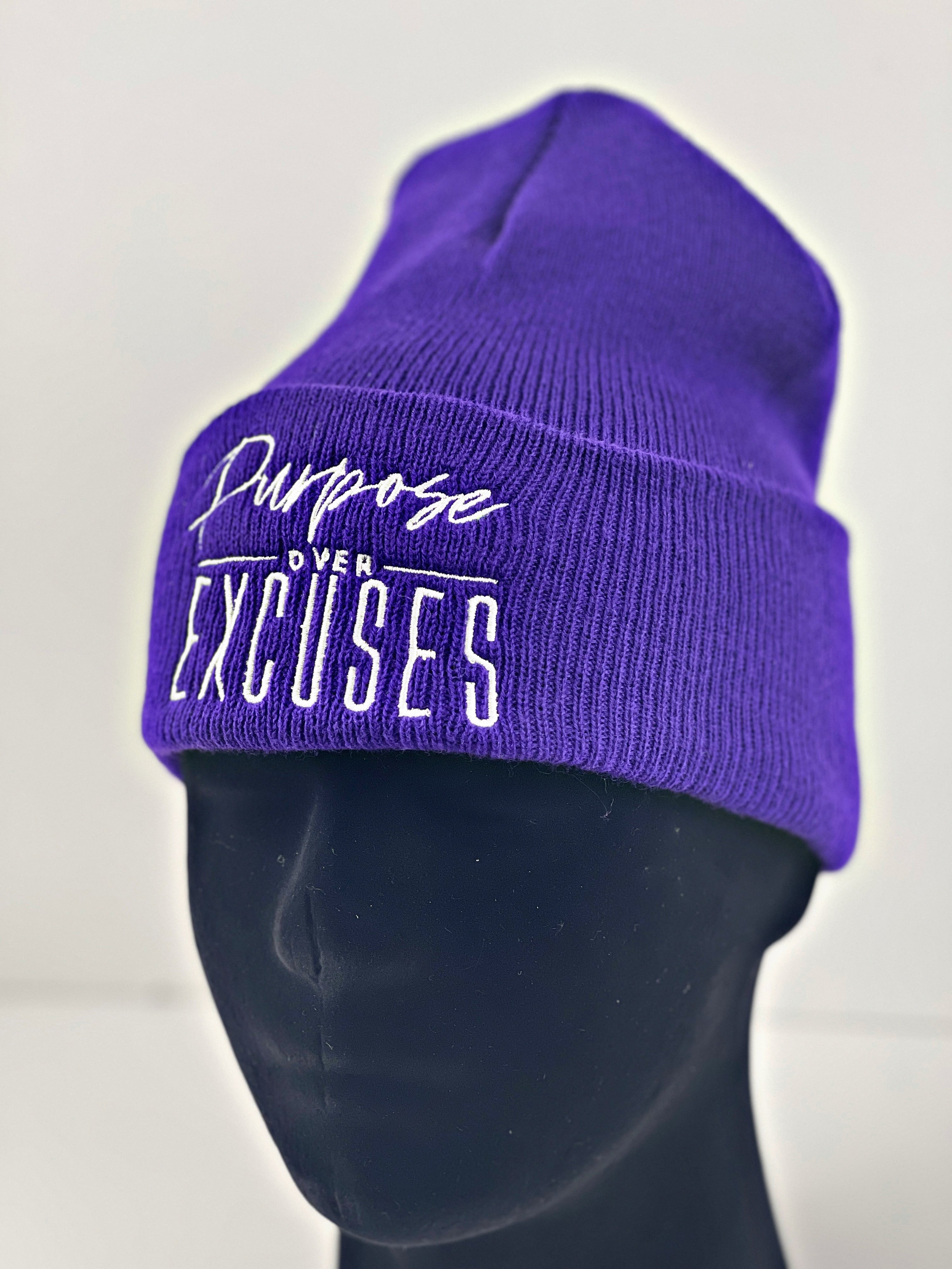 PURPOSE OVER EXCUSES WINTER BEANIE PURPLE (EMBROIDERED)