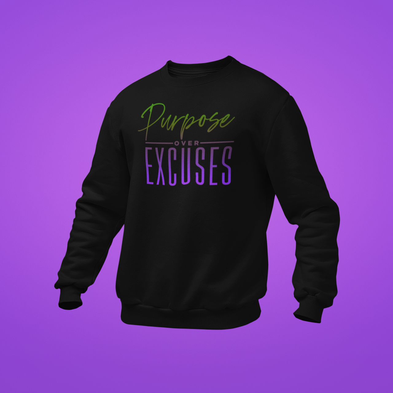 Purpose Over Excuses Green Panther Sweatshirt Adult Black (special)