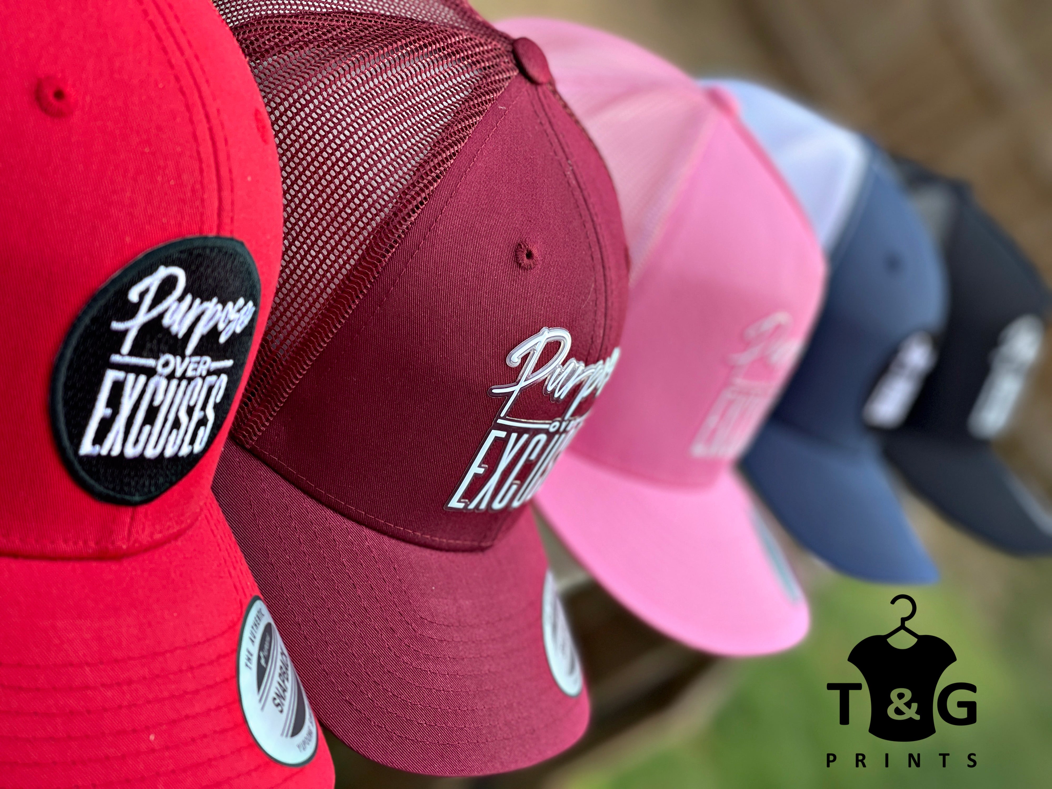 PURPOSE OVER EXCUSES TRUCKER HAT RED