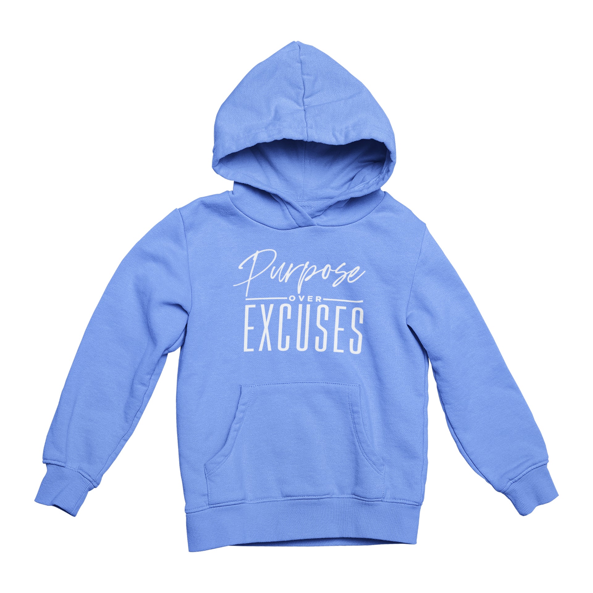 PURPOSE OVER EXCUSES YOUTH HOODIE CAROLINA BLUE