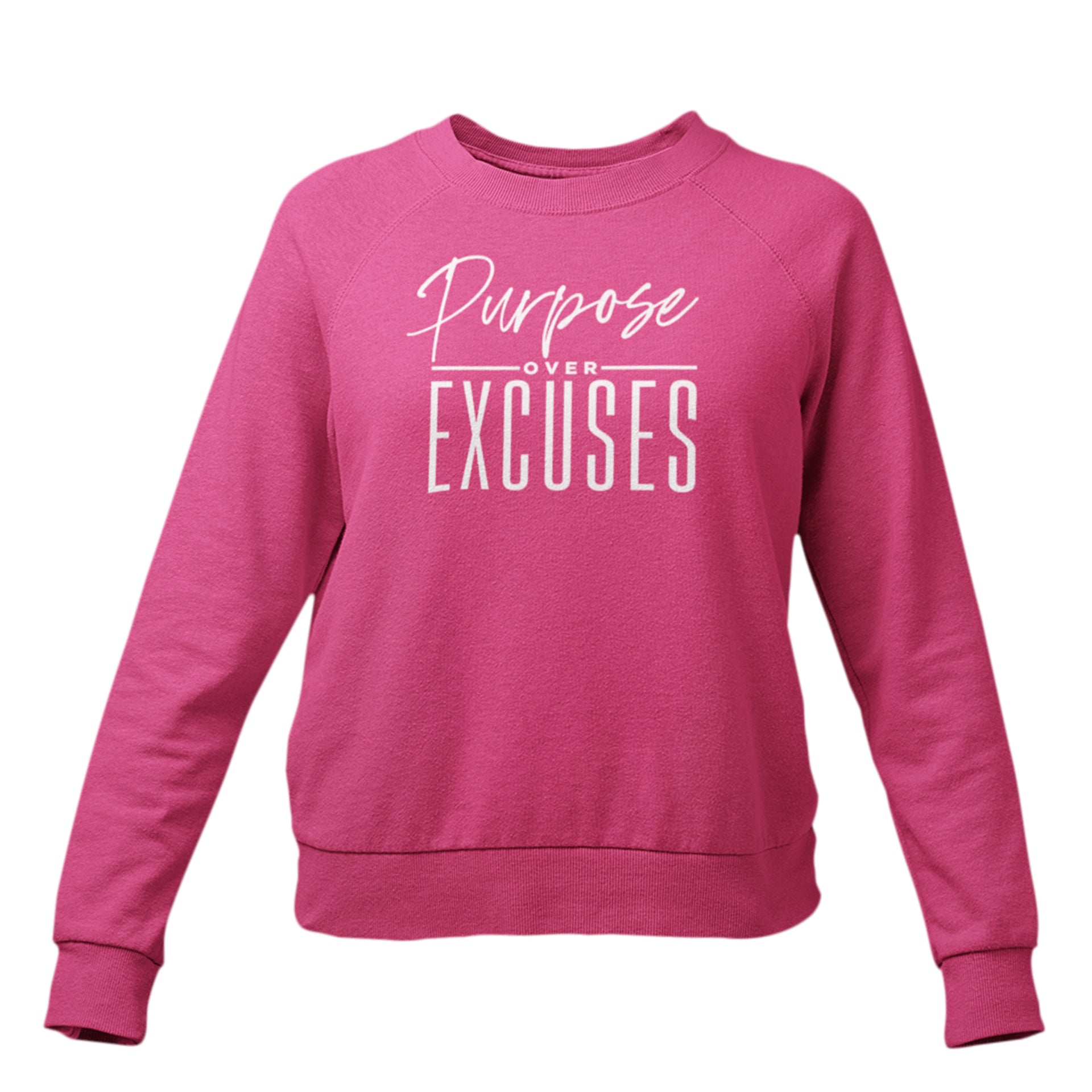 PURPOSE OVER EXCUSES YOUTH SWEATSHIRT SAFETY PINK