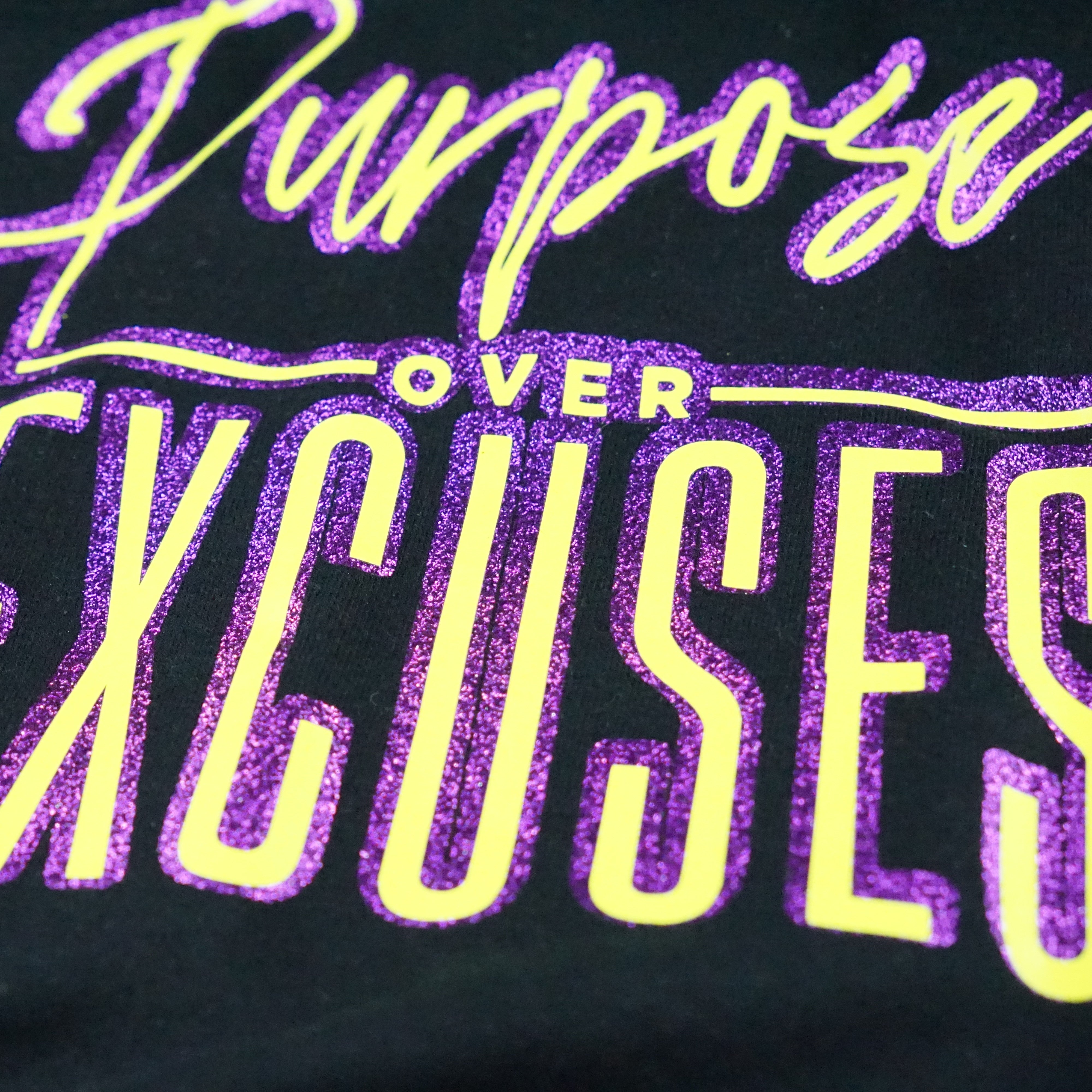 Glitter Purpose Over Excuses Purple/Neon Hoodie Adult/Youth