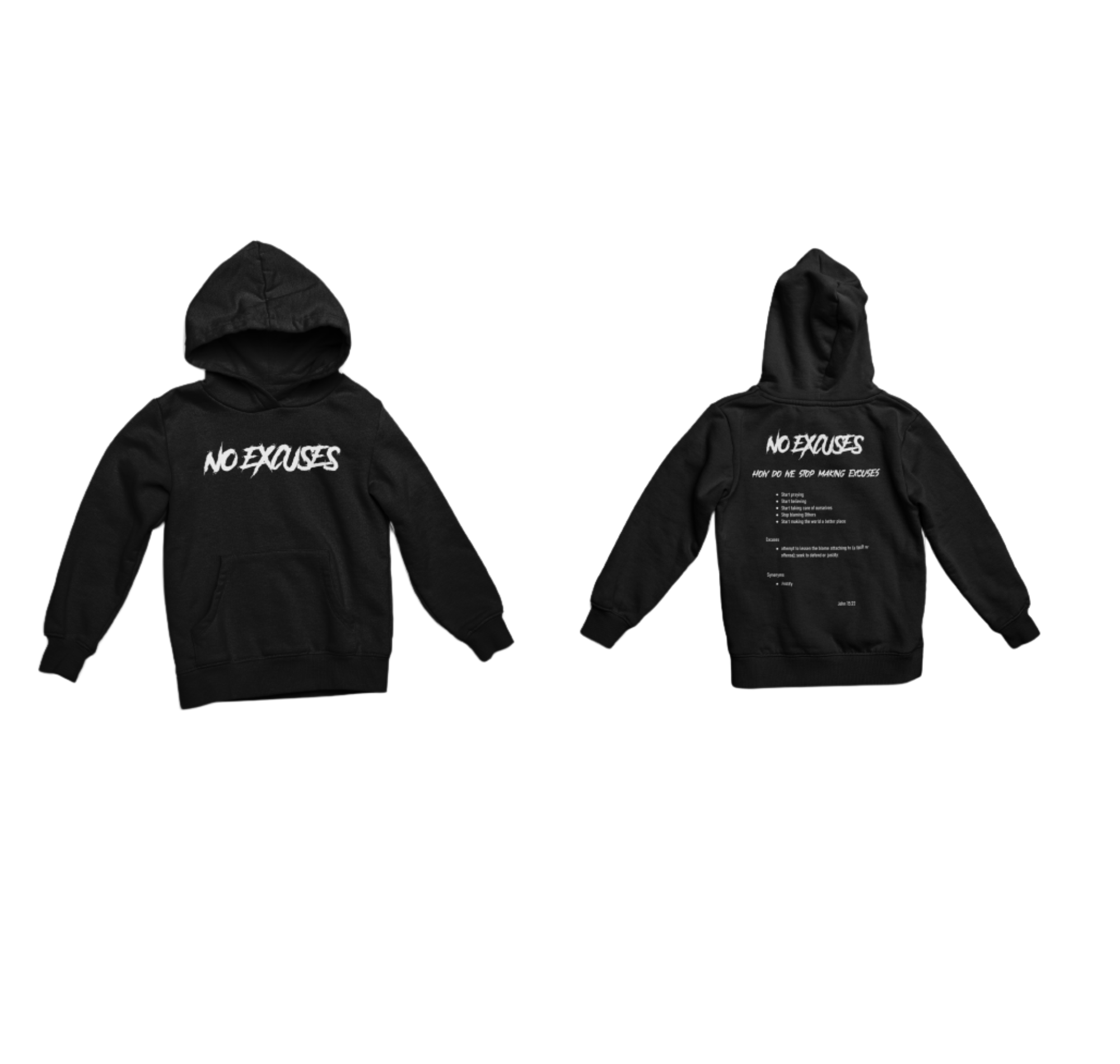 No Excuses Youth Hoodies Black (BIG LOGO)
