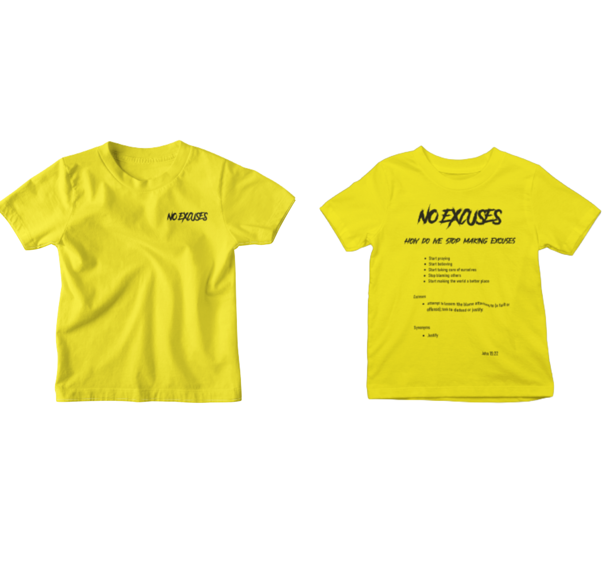 No Excuses Youth T-shirts Yellow (SMALL LOGO)