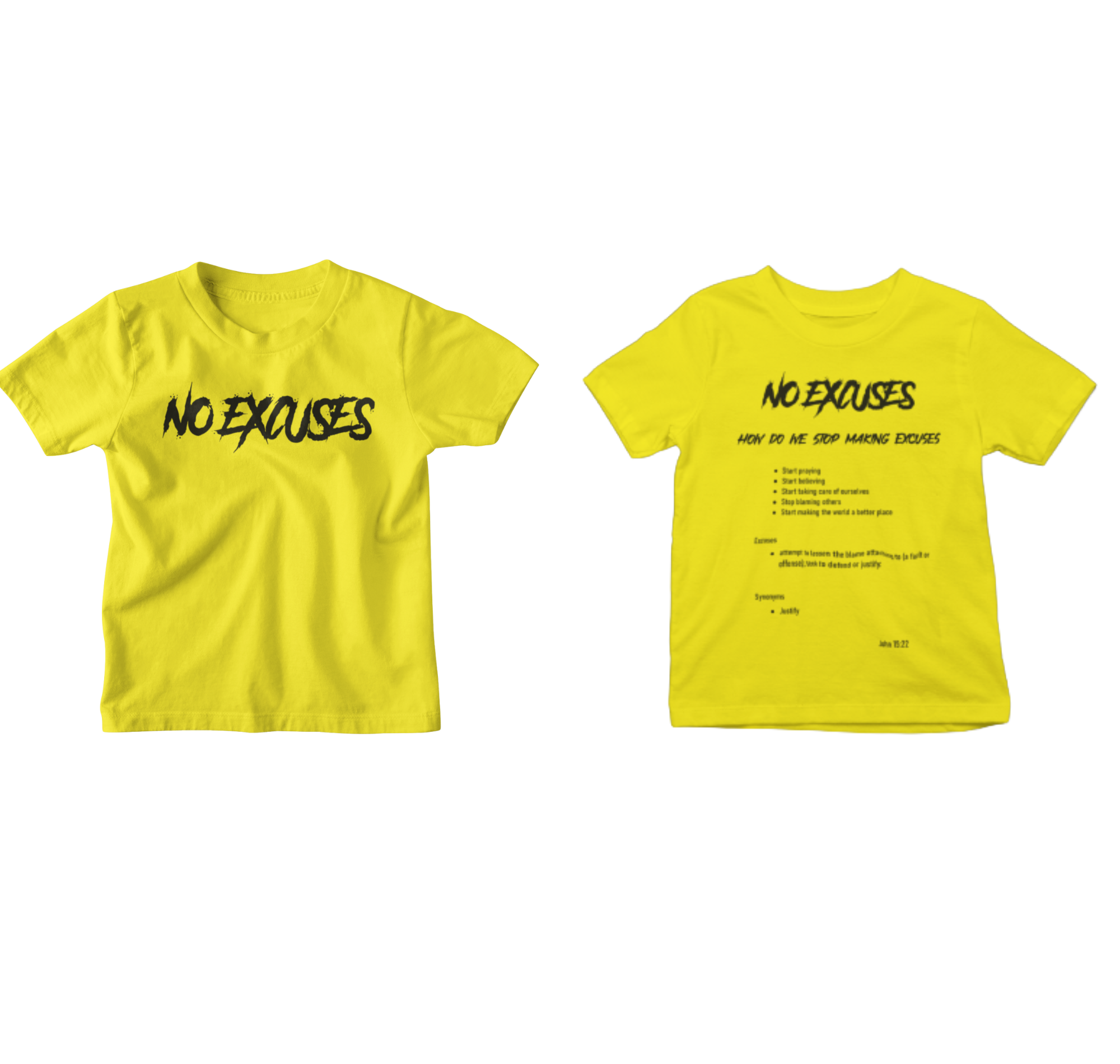 No Excuses Youth T-shirts Yellow (BIG LOGO)