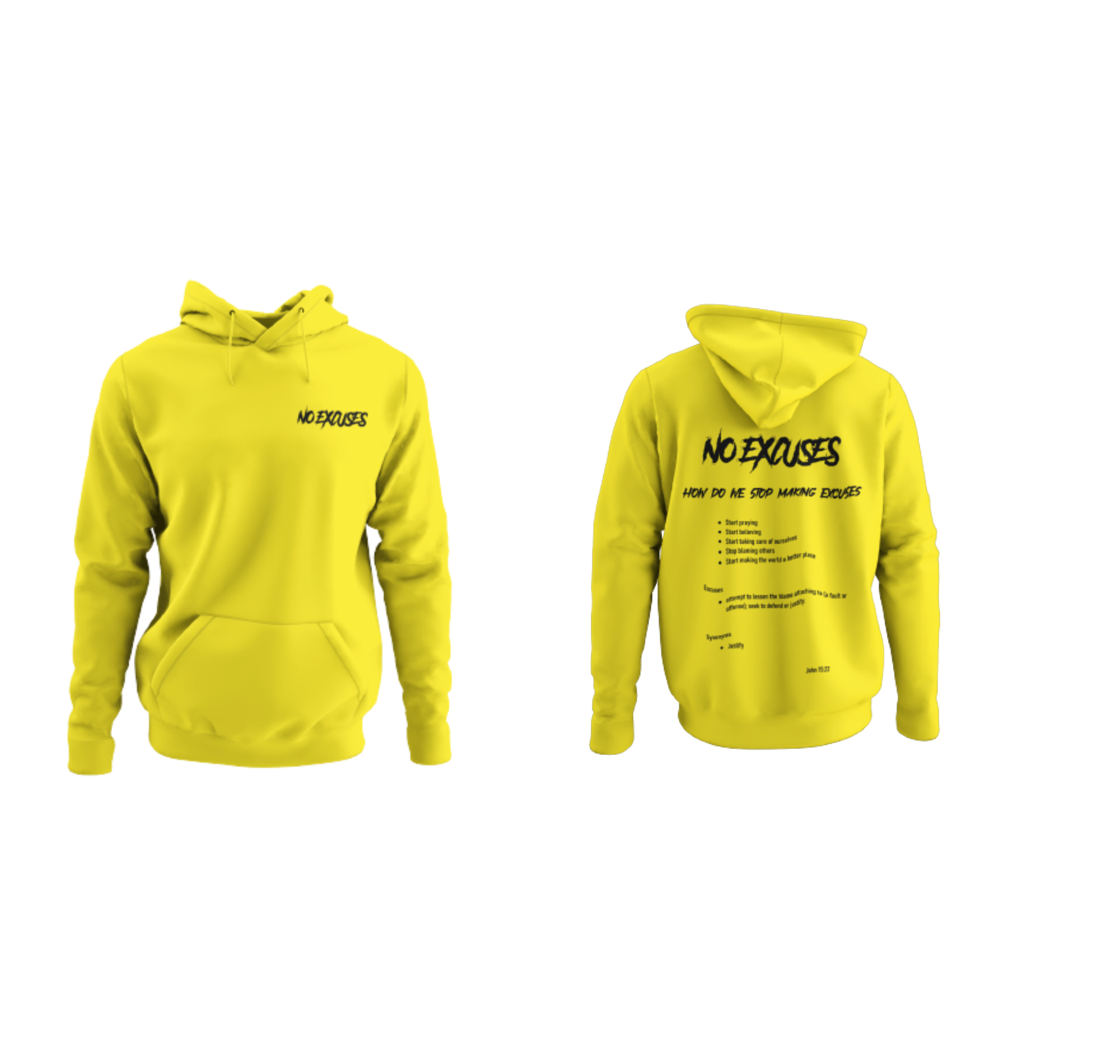 No Excuses Adult Hoodies Yellow (SMALL LOGO)