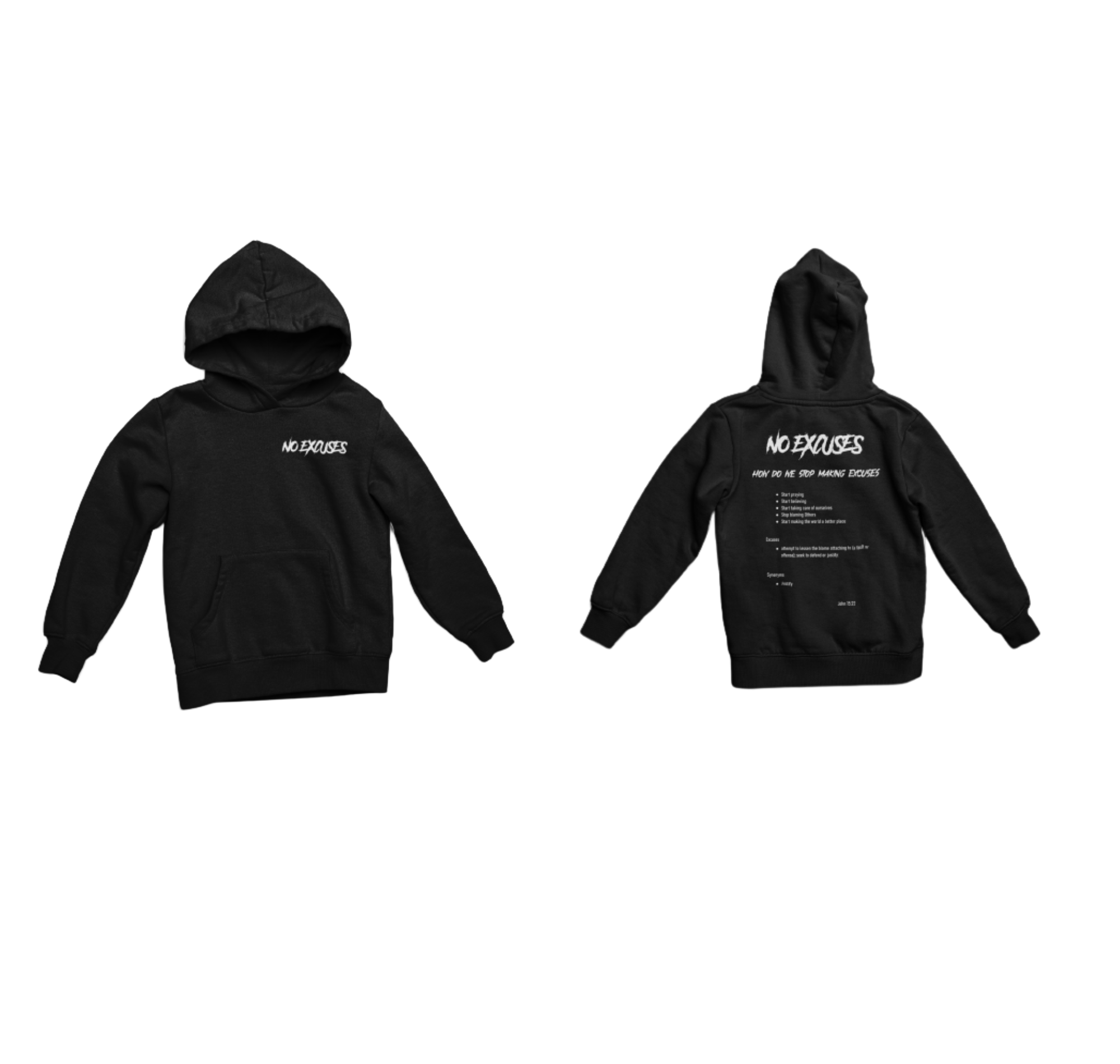 No Excuses Youth Hoodies Black (SMALL LOGO)