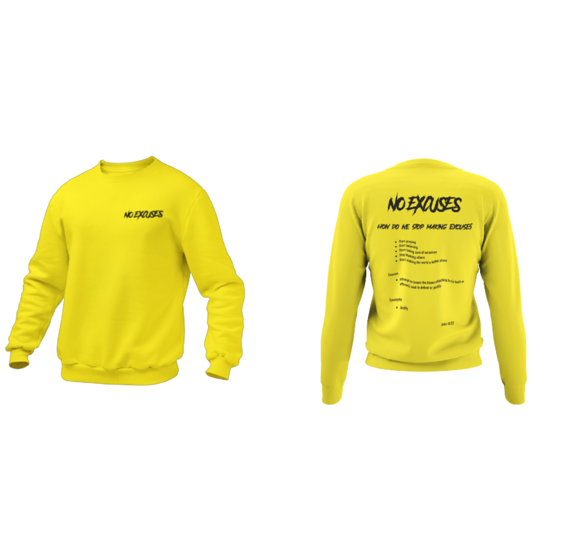 No Excuses Adult Sweatshirts Yellow (SMALL LOGO)