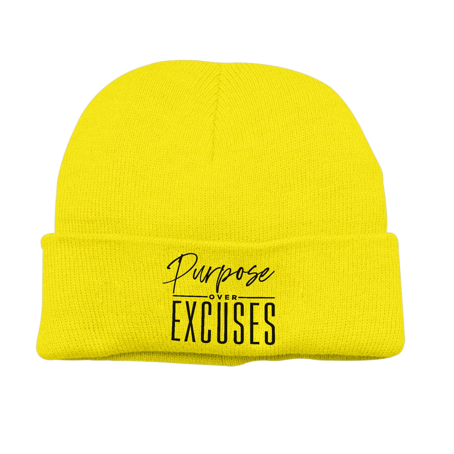 PURPOSE OVER EXCUSES WINTER BEANIE SAFETY YELLOW (EMBROIDERED)