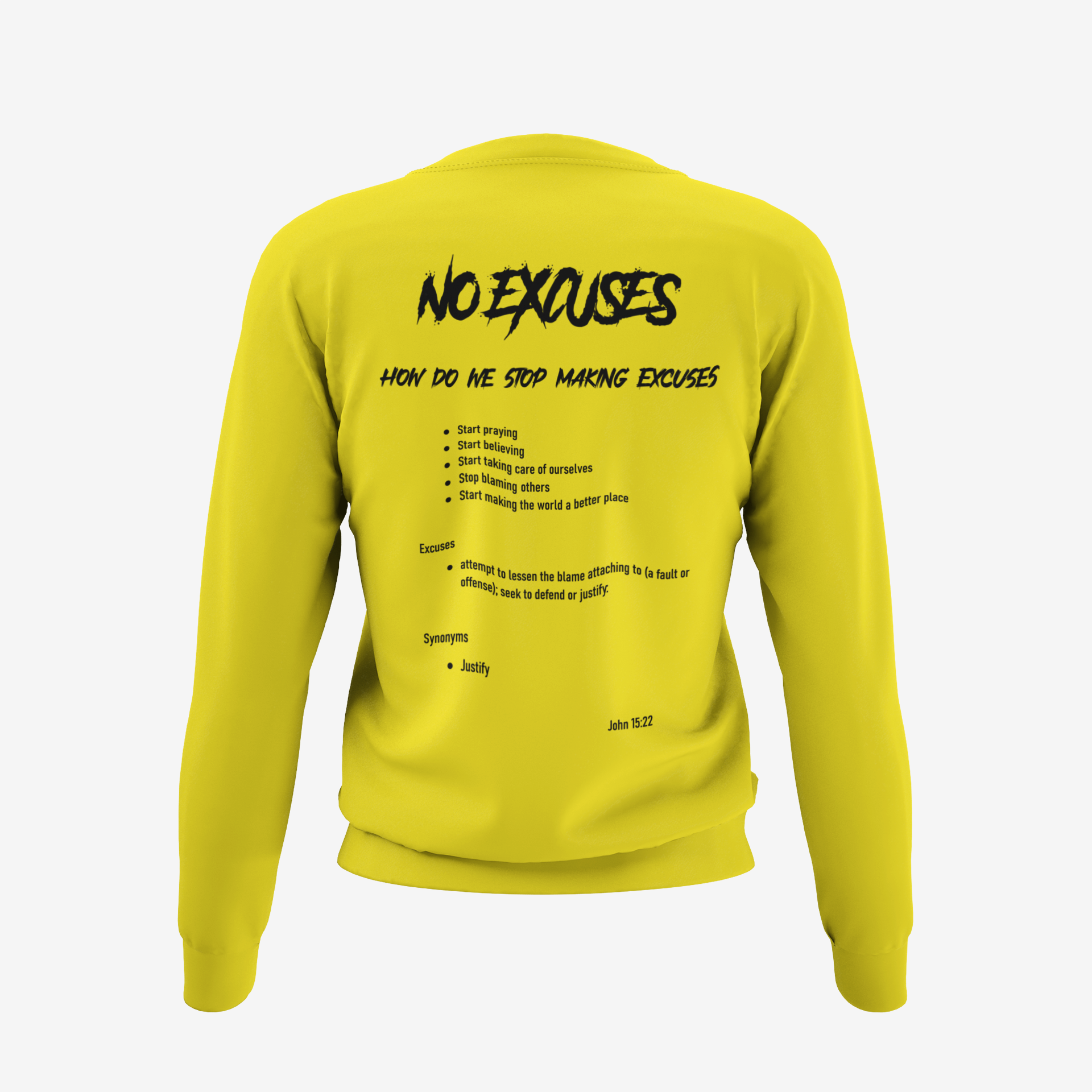 No Excuses Adult Sweatshirts Yellow (SMALL LOGO)