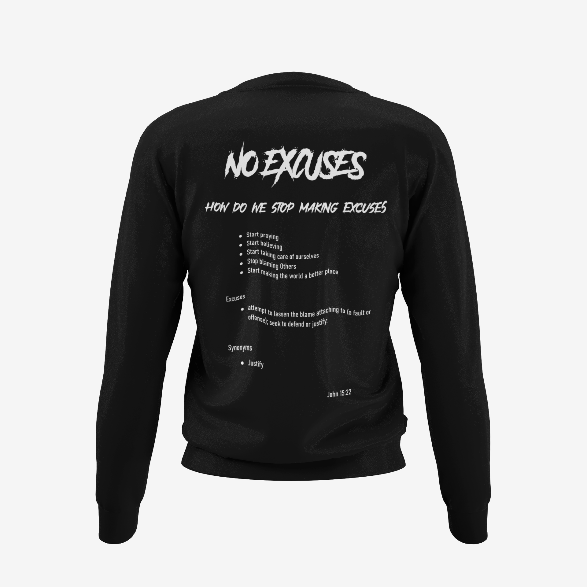 No Excuses Adult Sweatshirts Black (SMALL LOGO)