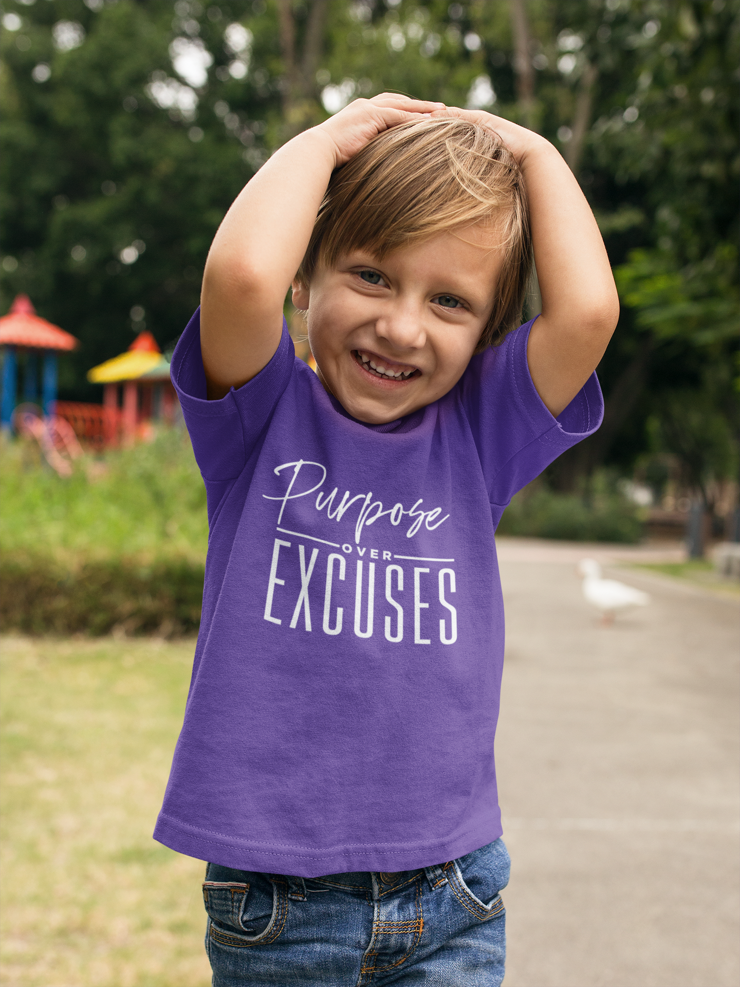 PURPOSE OVER EXCUSES YOUTH T-SHIRTS TEAM PURPLE