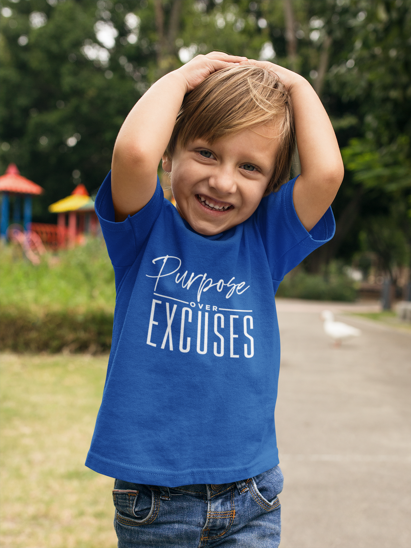 PURPOSE OVER EXCUSES YOUTH T-SHIRTS ROYAL BLUE