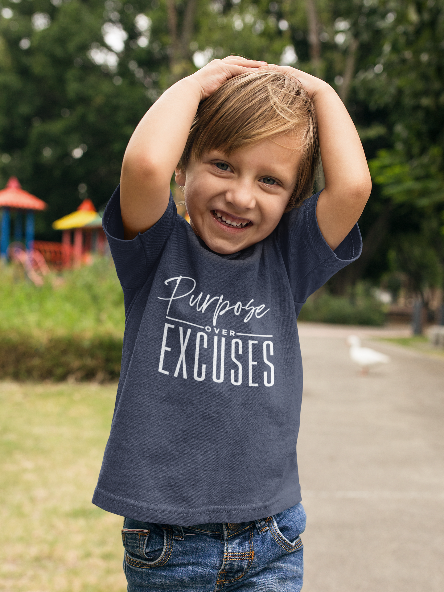 PURPOSE OVER EXCUSES YOUTH T-SHIRTS NAVY BLUE