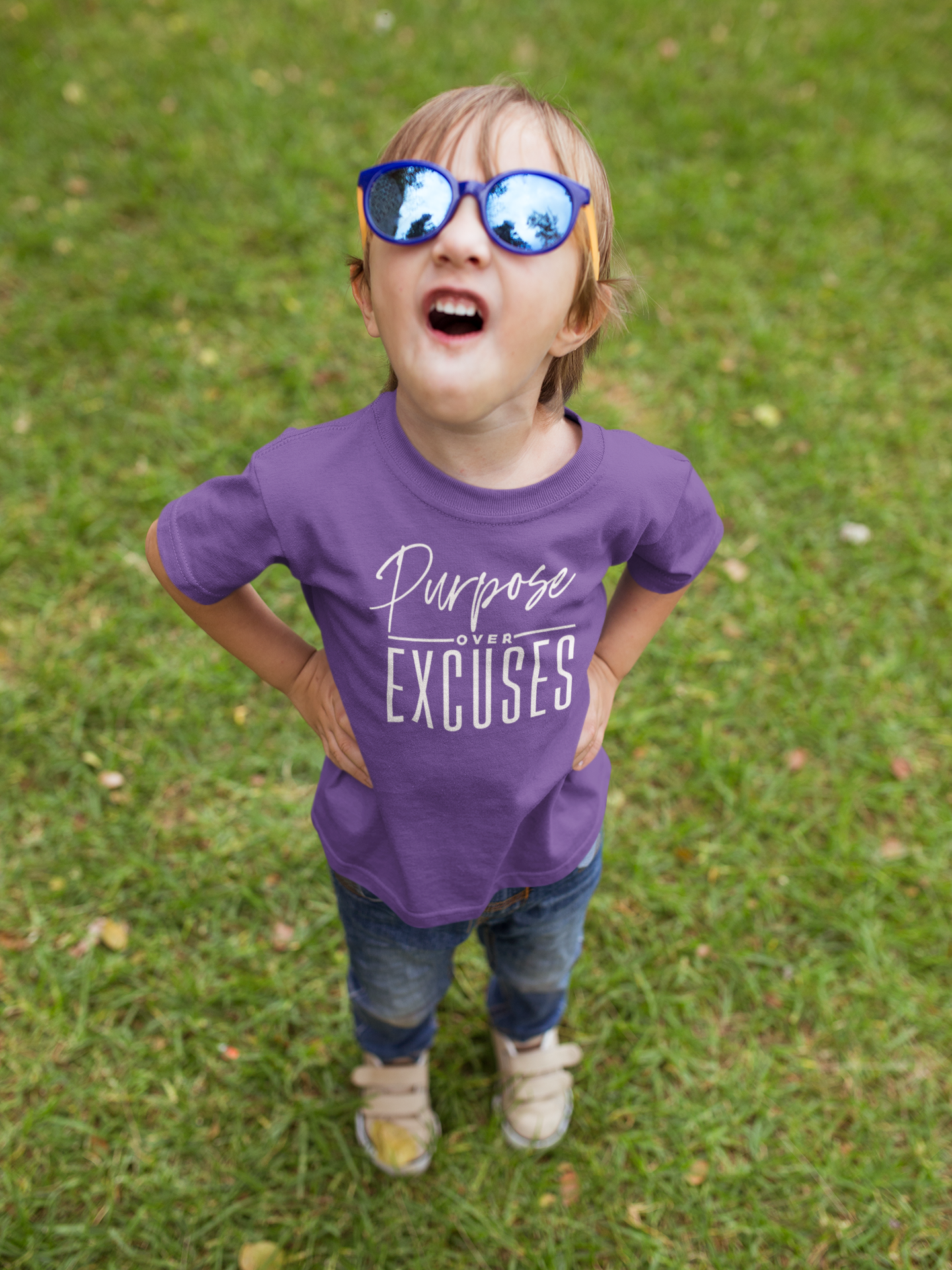 PURPOSE OVER EXCUSES YOUTH T-SHIRTS TEAM PURPLE