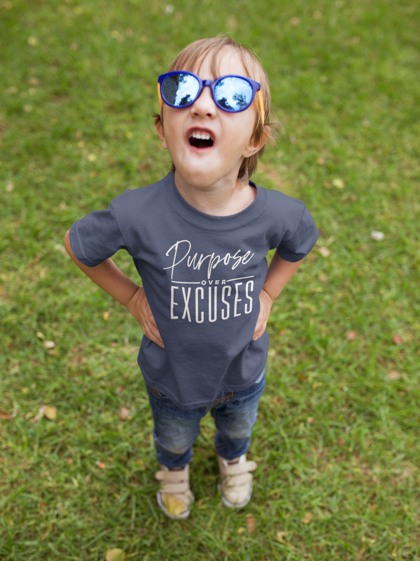 PURPOSE OVER EXCUSES YOUTH T-SHIRTS NAVY BLUE