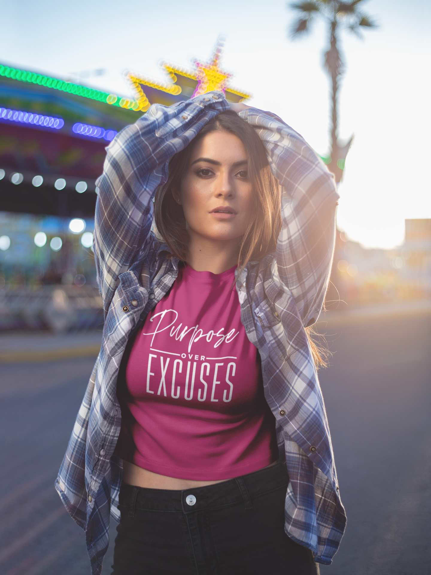 PURPOSE OVER EXCUSES ADULT T SHIRT BERRY PINK