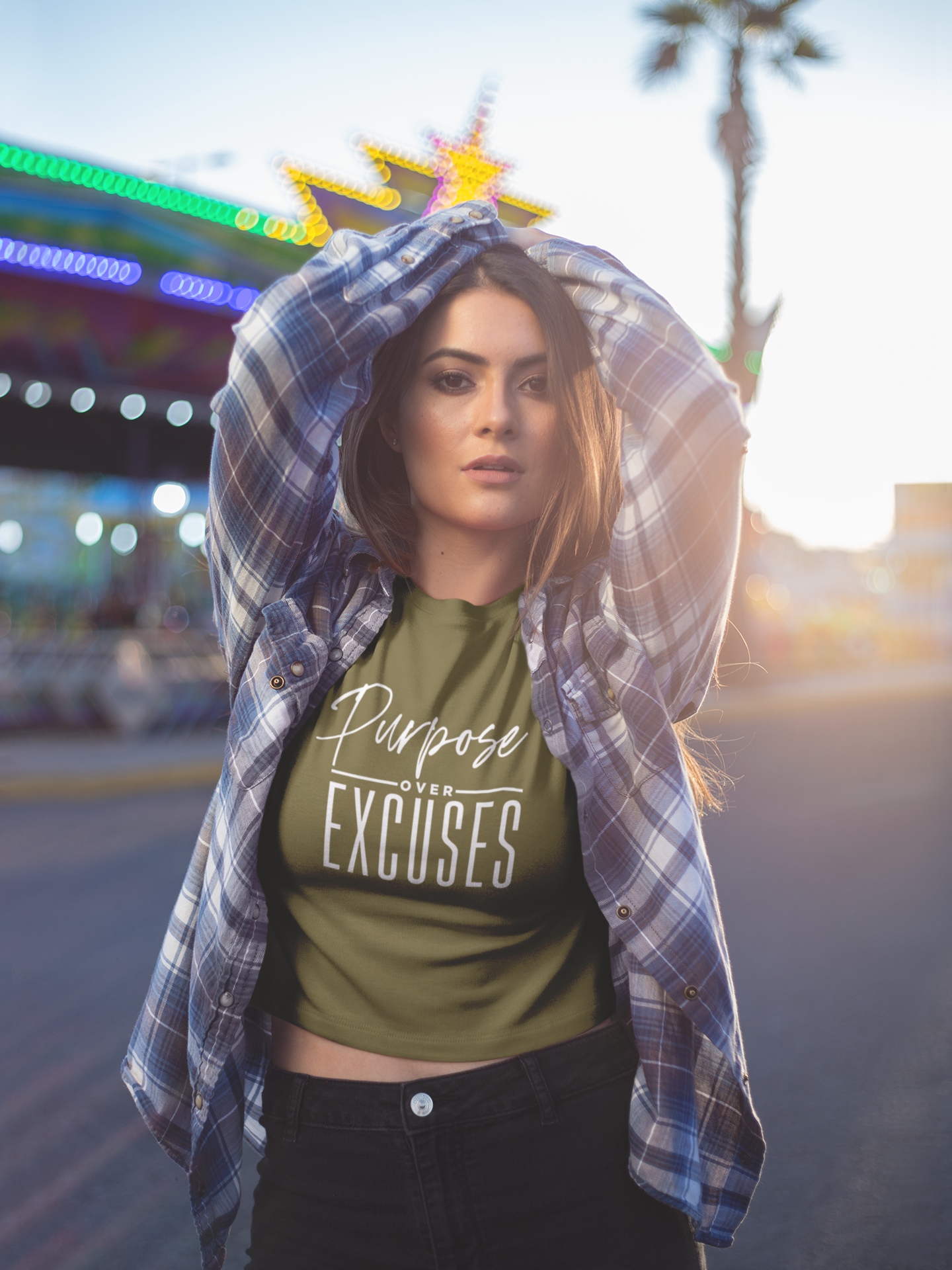 PURPOSE OVER EXCUSES ADULT T SHIRT OLIVE GREEN