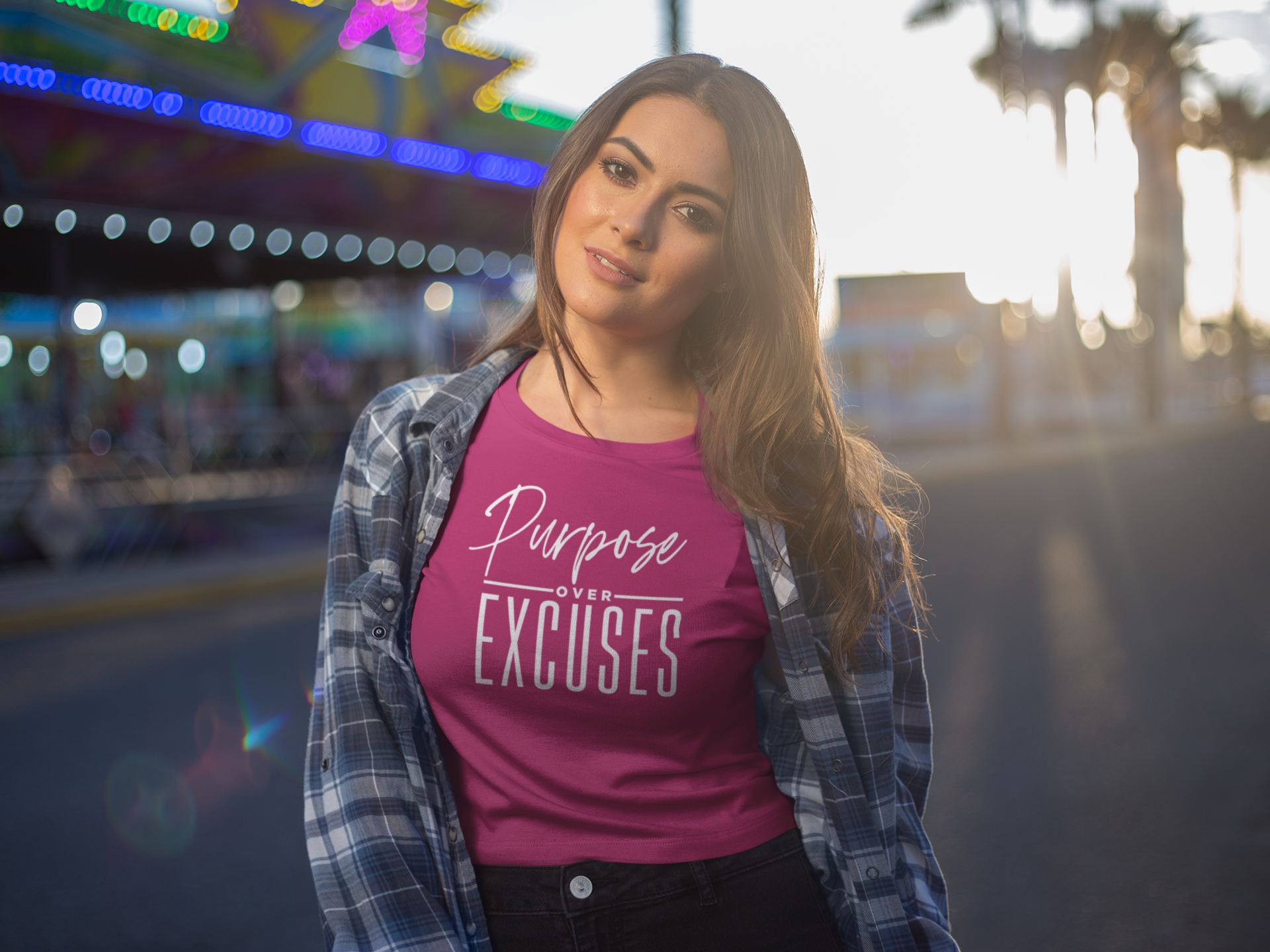 PURPOSE OVER EXCUSES ADULT T SHIRT BERRY PINK