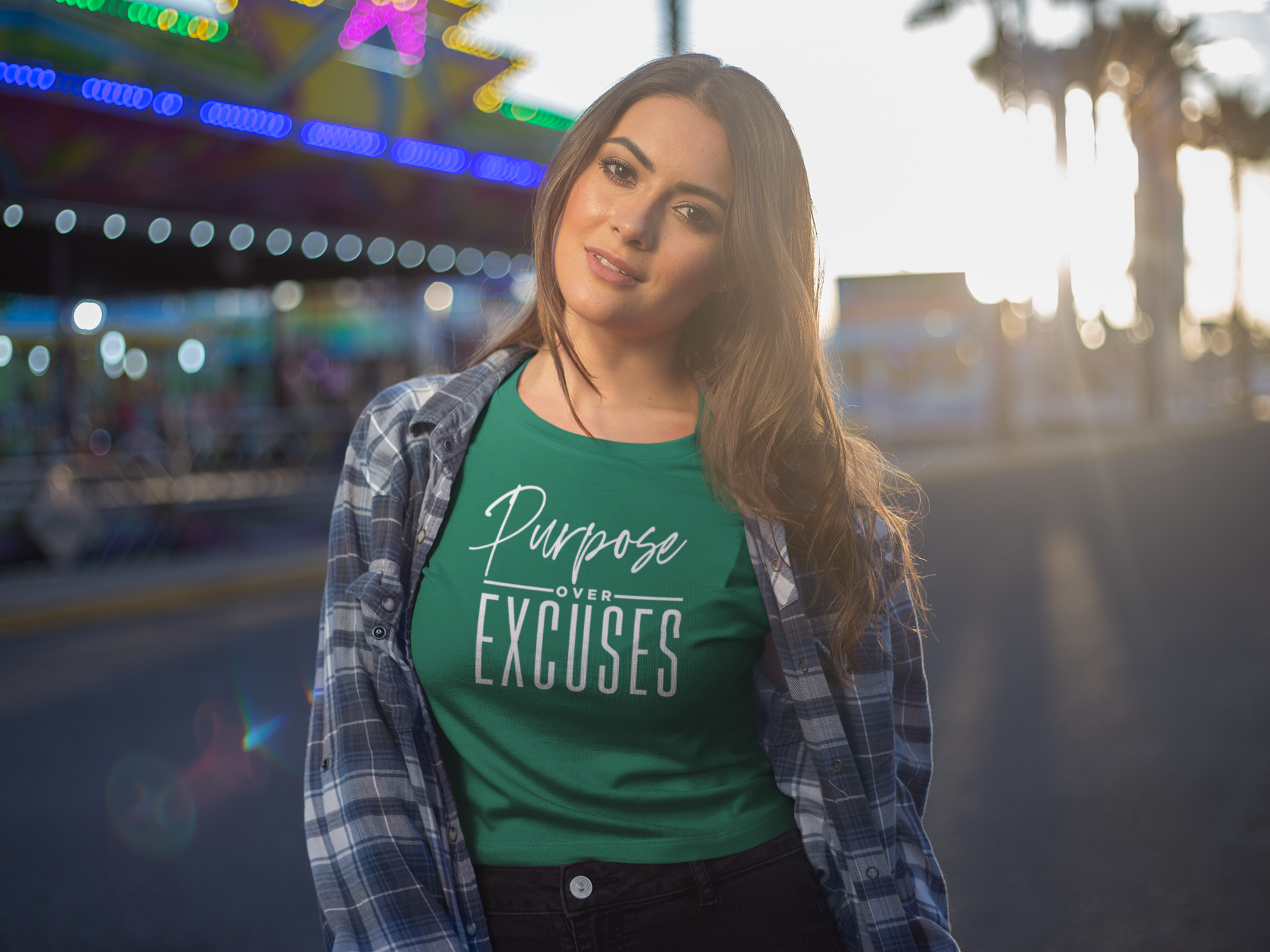 PURPOSE OVER EXCUSES ADULT T SHIRT EVERGREEN
