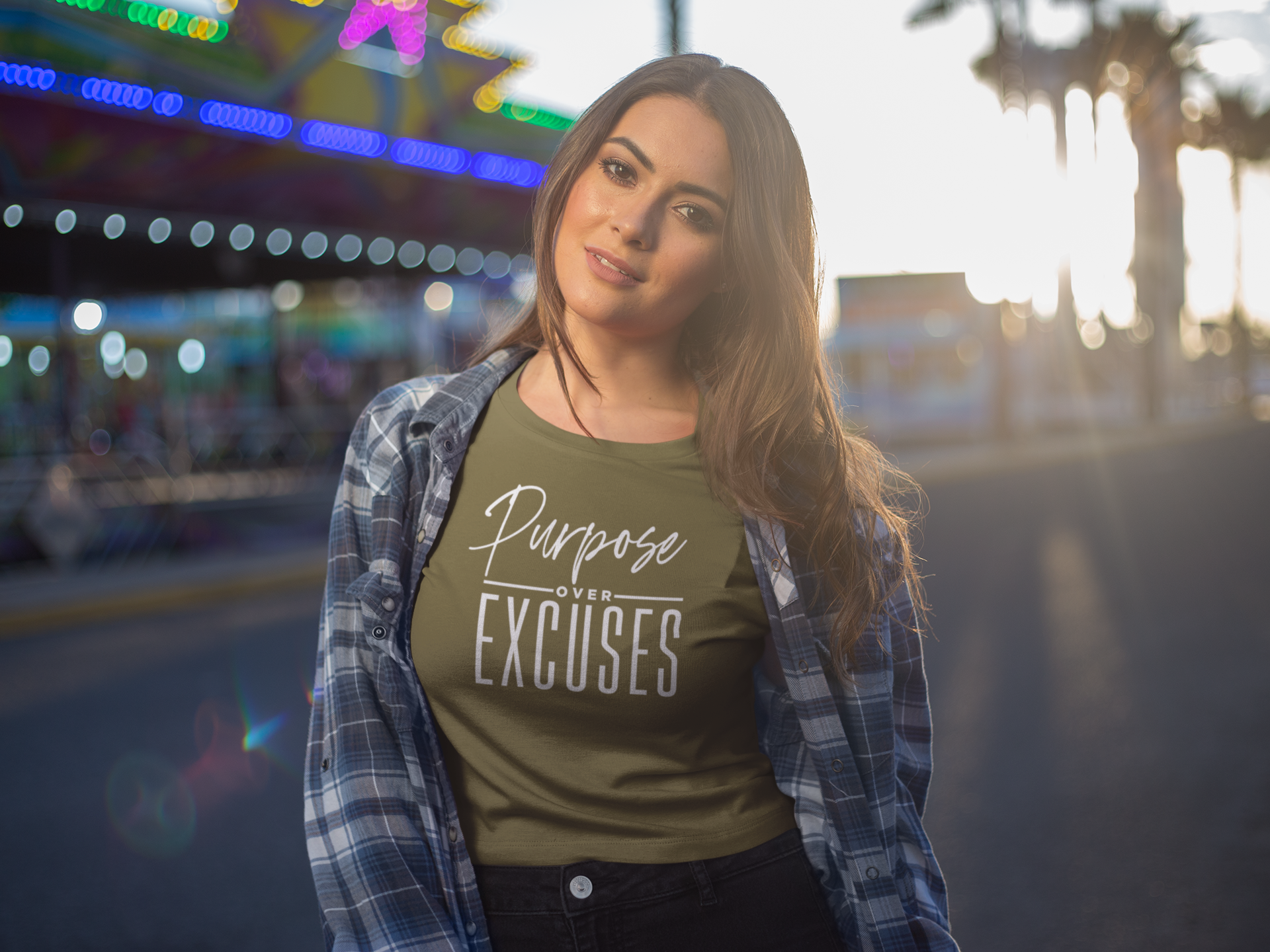 PURPOSE OVER EXCUSES ADULT T SHIRT OLIVE GREEN