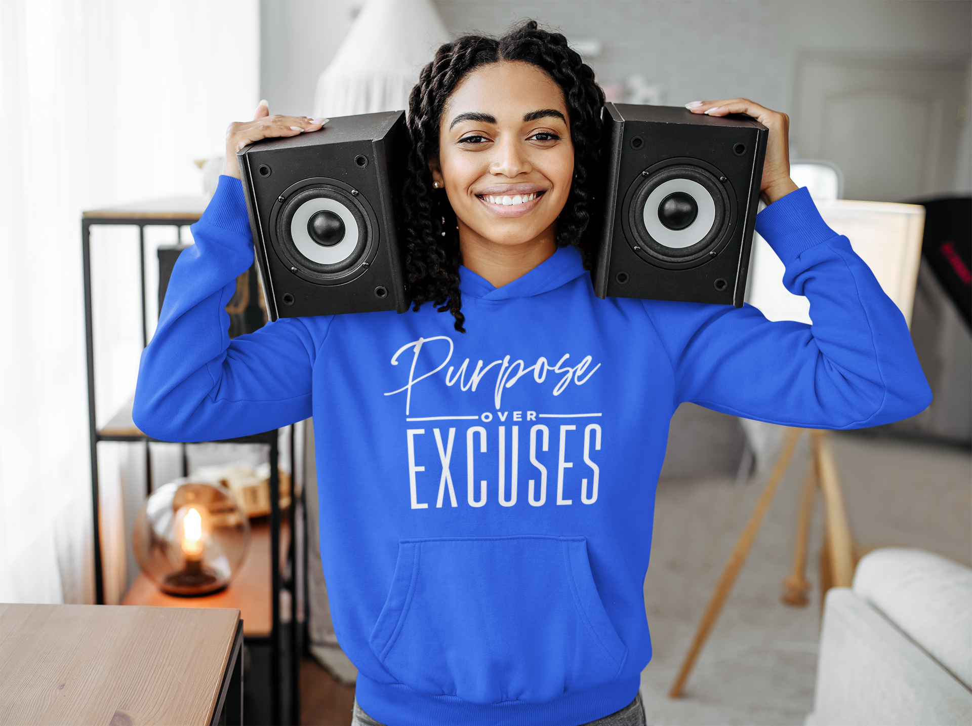 PURPOSE OVER EXCUSES ADULT HOODIE ROYAL BLUE