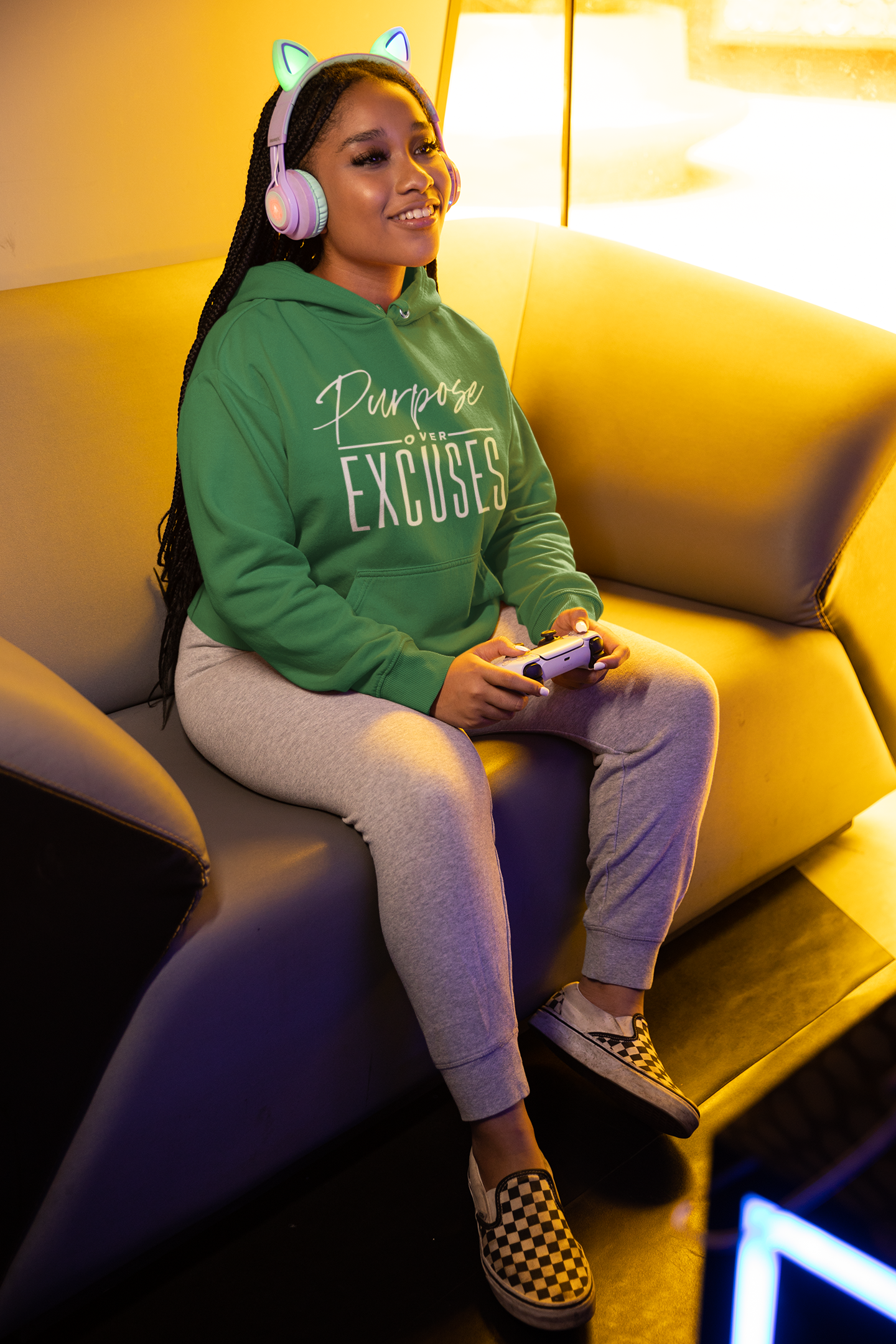 PURPOSE OVER EXCUSES ADULT HOODIE IRISH GREEN