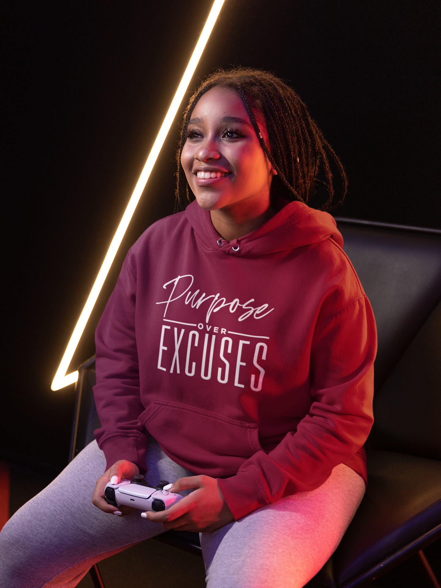 PURPOSE OVER EXCUSES ADULT HOODIE MAROON