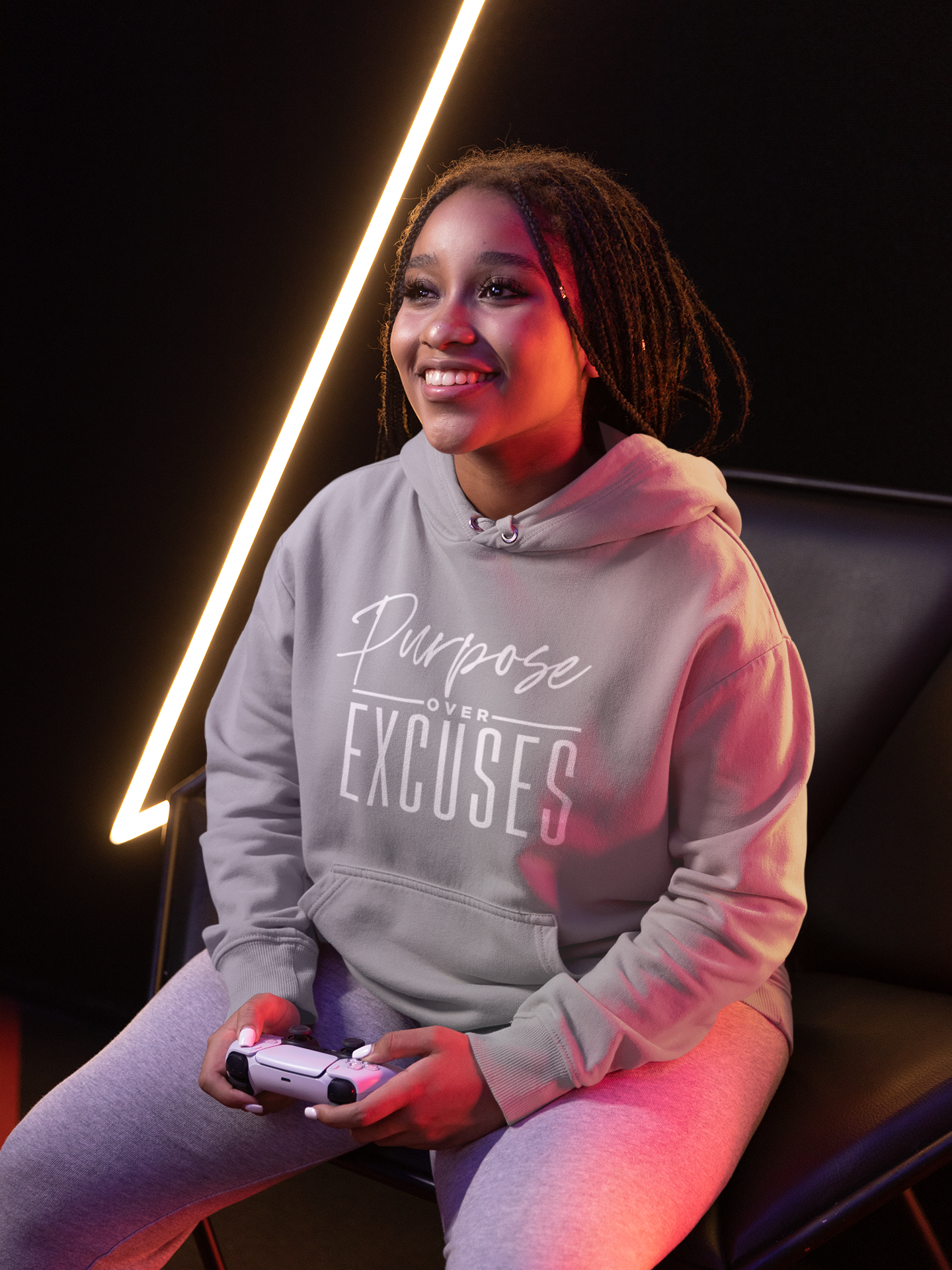 PURPOSE OVER EXCUSES ADULT HOODIE SPORT GREY
