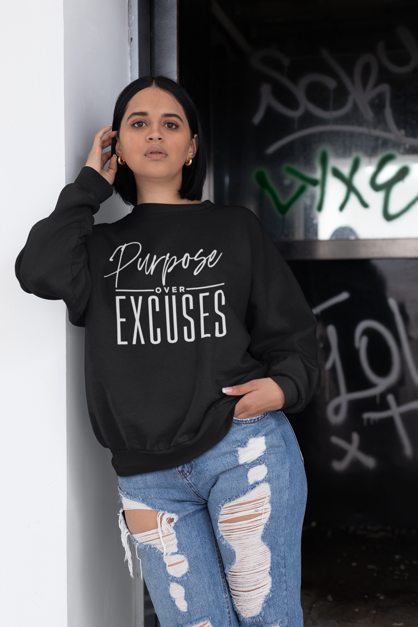 PURPOSE OVER EXCUSES ADULT SWEATSHIRT BLACK