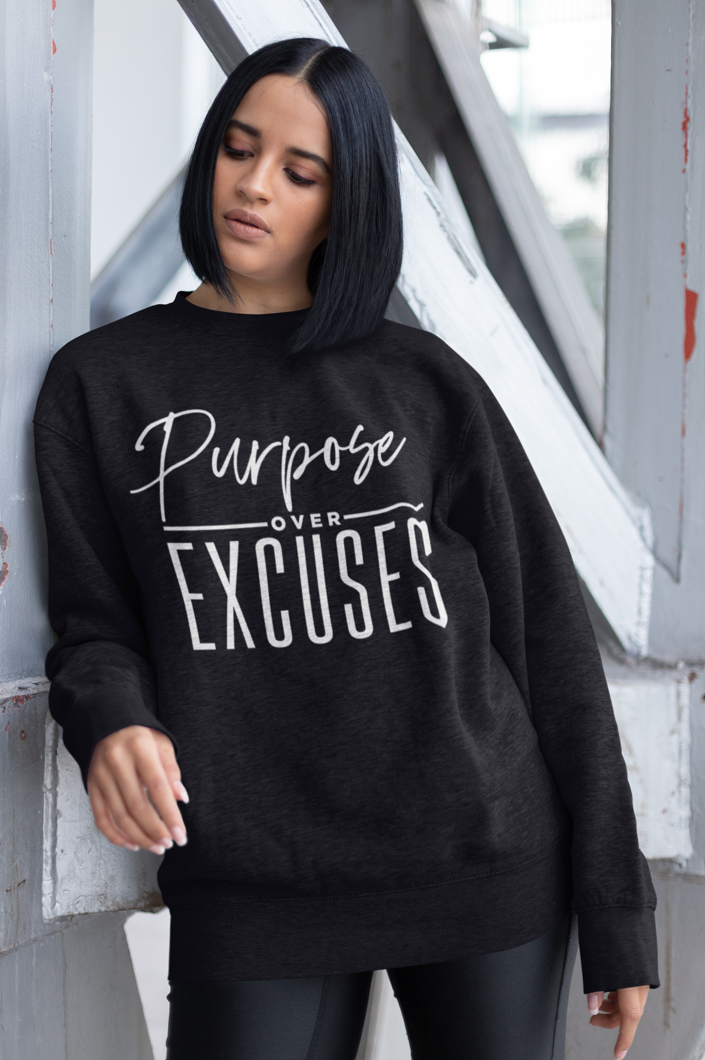 PURPOSE OVER EXCUSES ADULT SWEATSHIRT BLACK