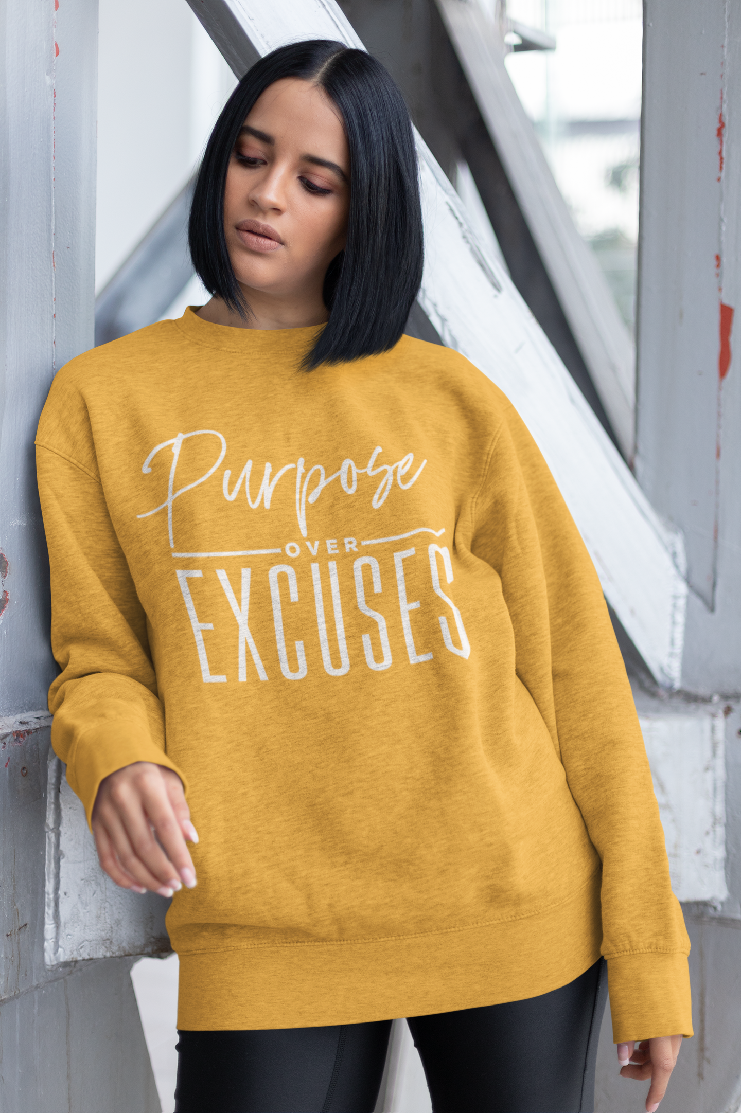 PURPOSE OVER EXCUSES ADULT SWEATSHIRT GOLD