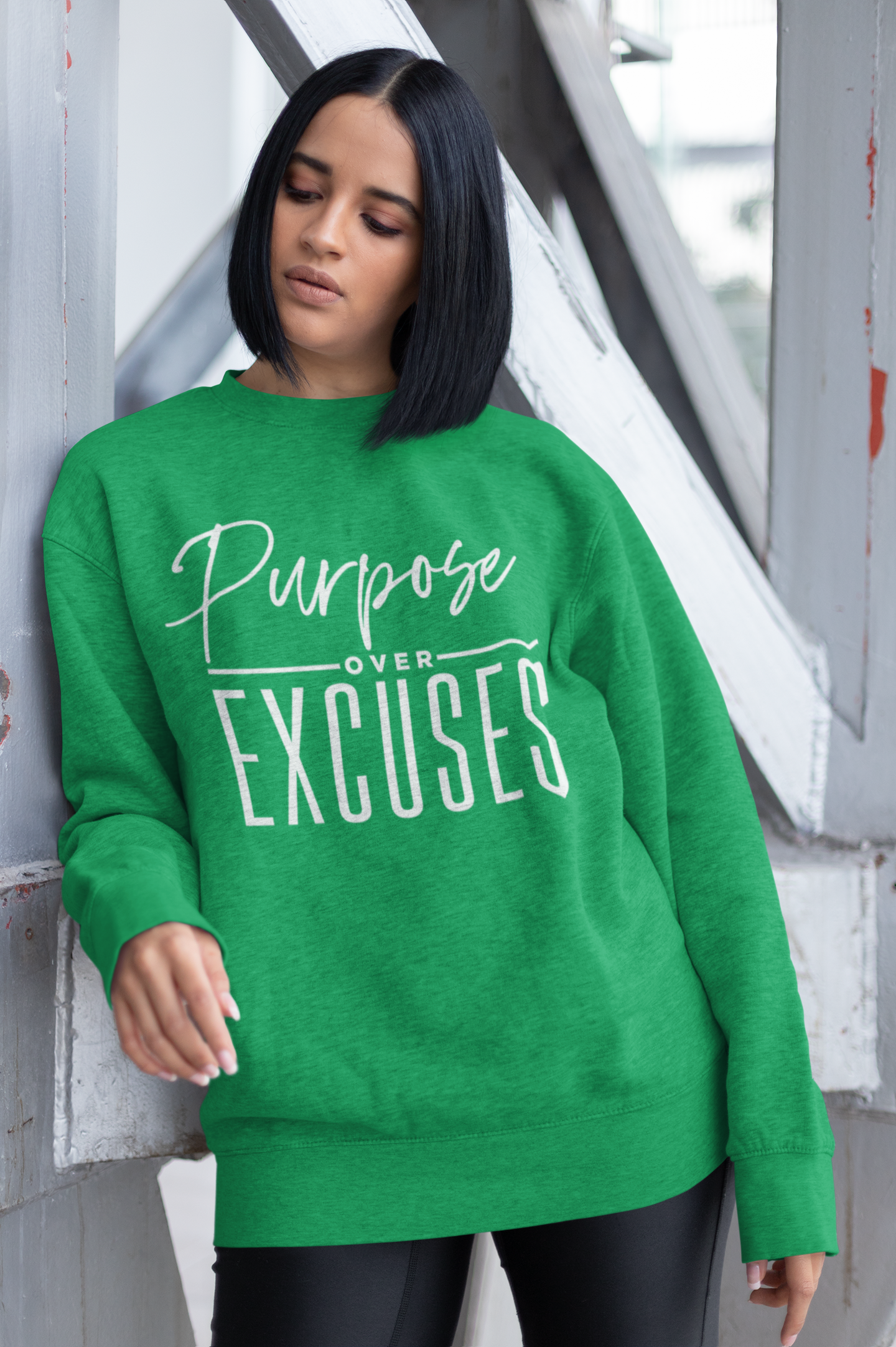PURPOSE OVER EXCUSES ADULT SWEATSHIRT IRISH GREEN