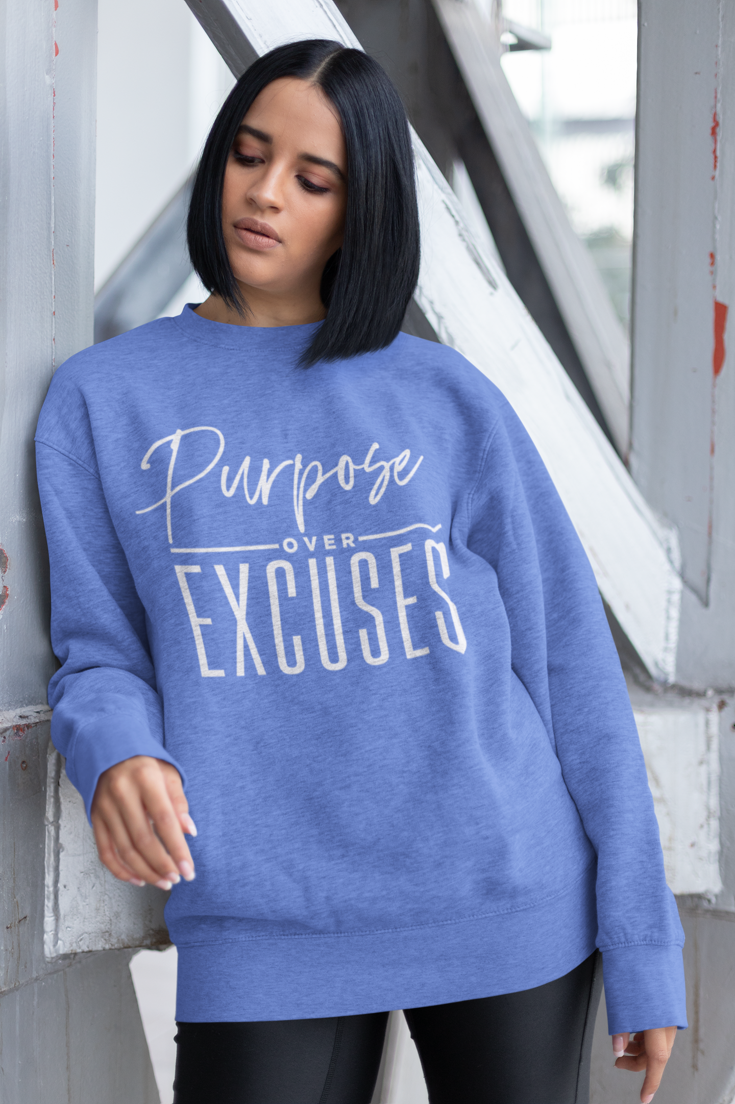 PURPOSE OVER EXCUSES ADULT SWEATSHIRT CAROLINA BLUE