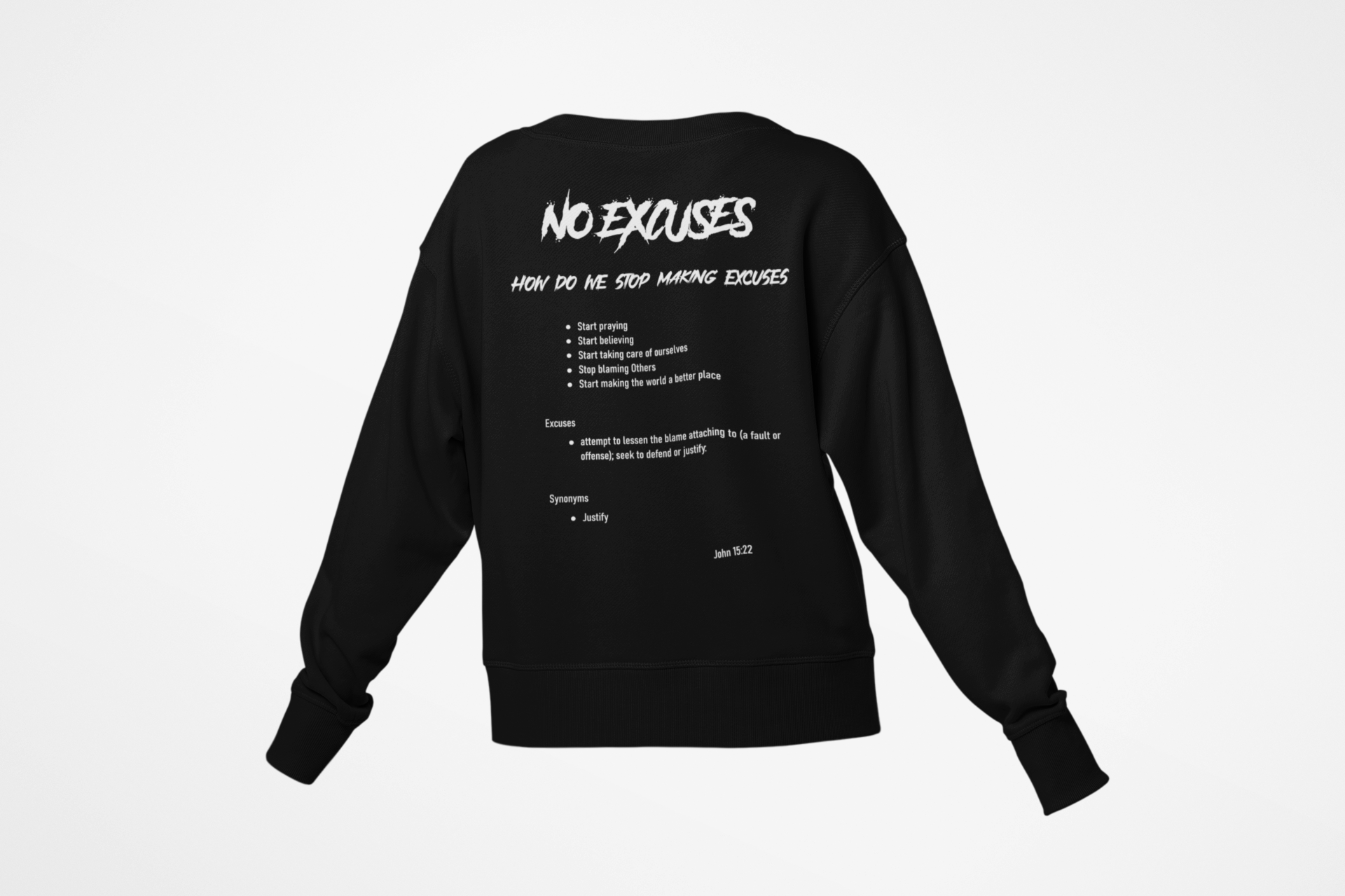 No Excuses Youth Sweatshirts Black (SMALL LOGO)
