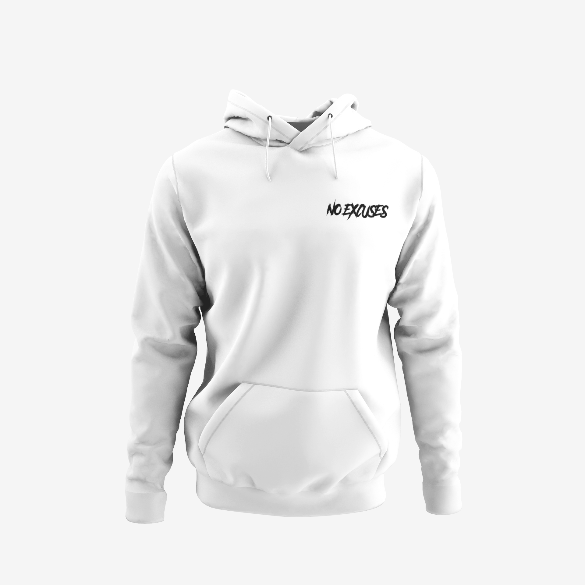 No Excuses Adult Hoodies White (SMALL LOGO)